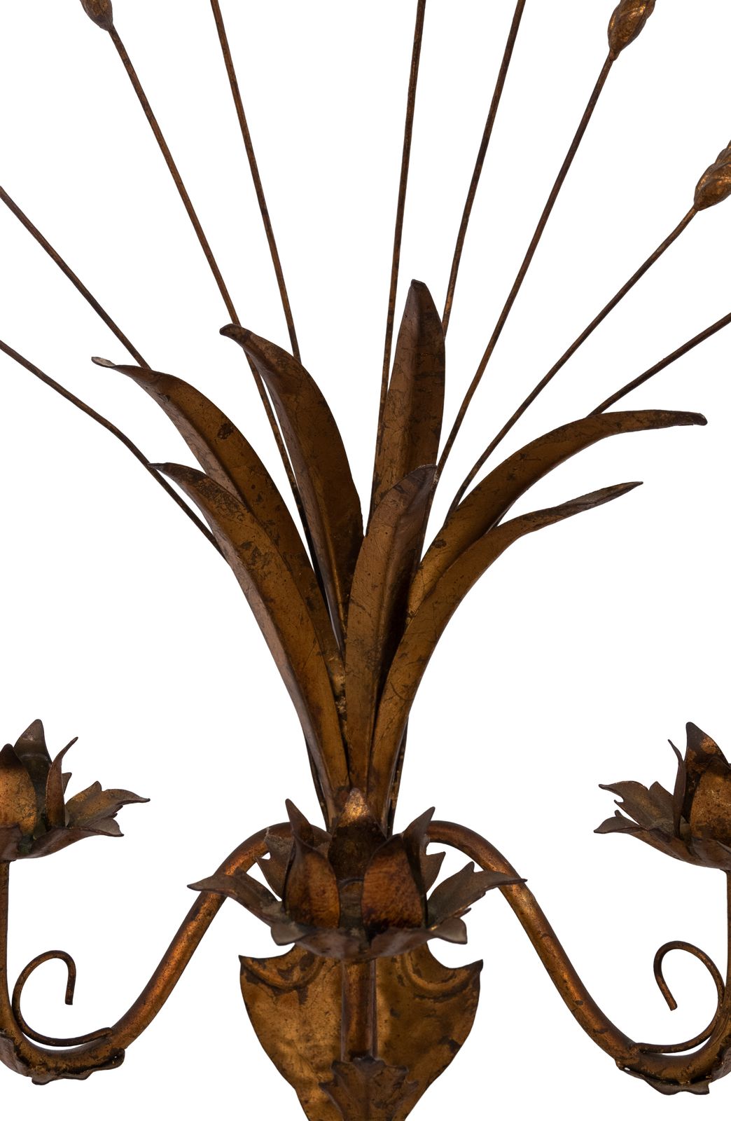 Stunning Italian Gilt Metal Wheat Sheaf Candle Wall Sconce 1950s photo buy