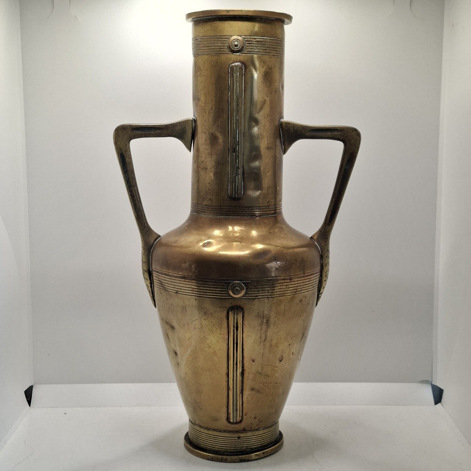 Art Nouveau Arts & Crafts Brass Amphora Vase With Handles Large British Antique photo furniture