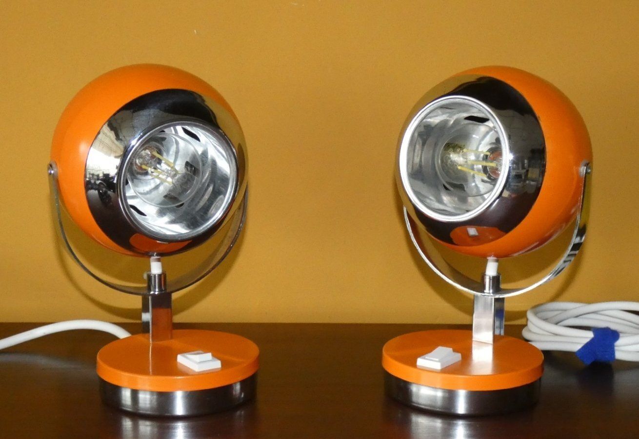 Vintage Orange Eyeball Lamps By Goffredo Reggiani For Reggiani, Italy, 1970s, Set Of 2