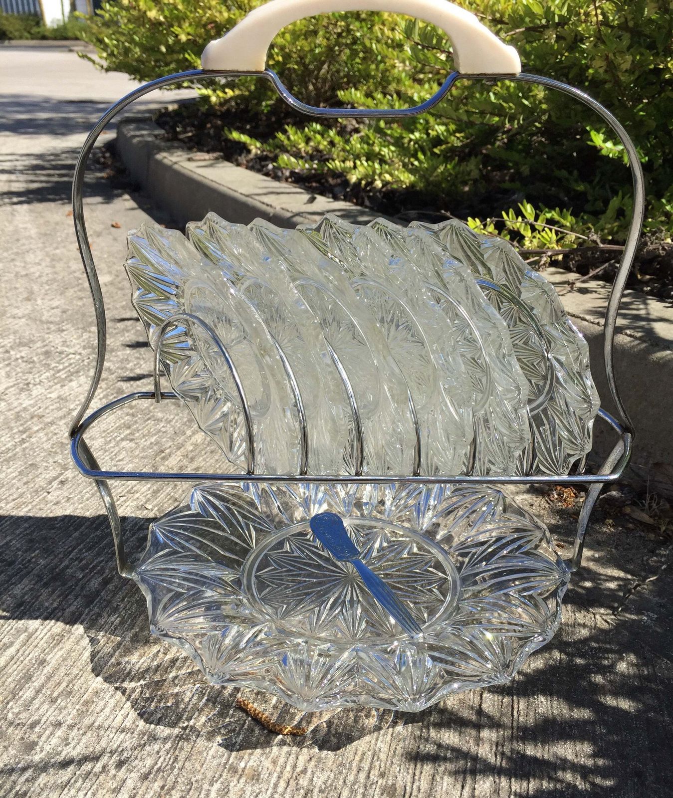 Home Decor Vintage Cut Glass Plate Dessert Cake Stand Set Serving Plates / Dinnerware photo