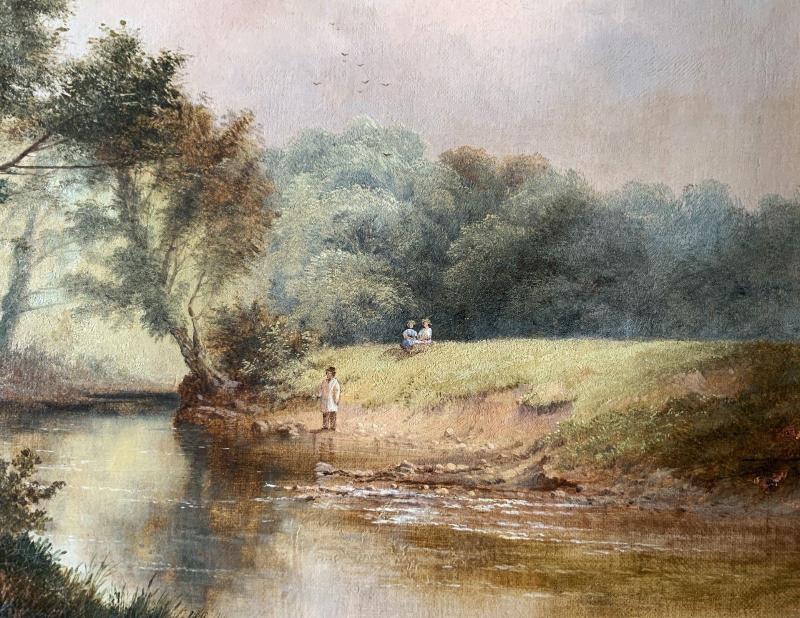 On The Teme, Leigh Woods Original Signed 19th Century Landscape Oil Painting photo vintage
