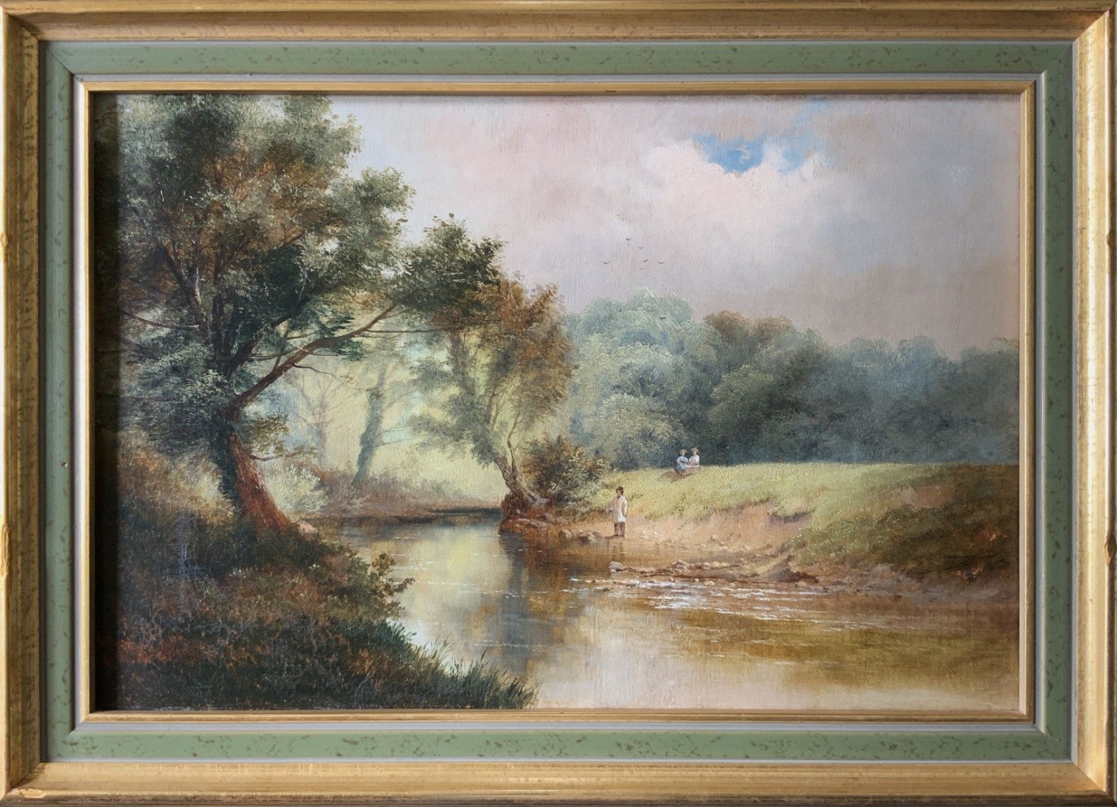 Art On The Teme, Leigh Woods Original Signed 19th Century Landscape Oil Painting photo
