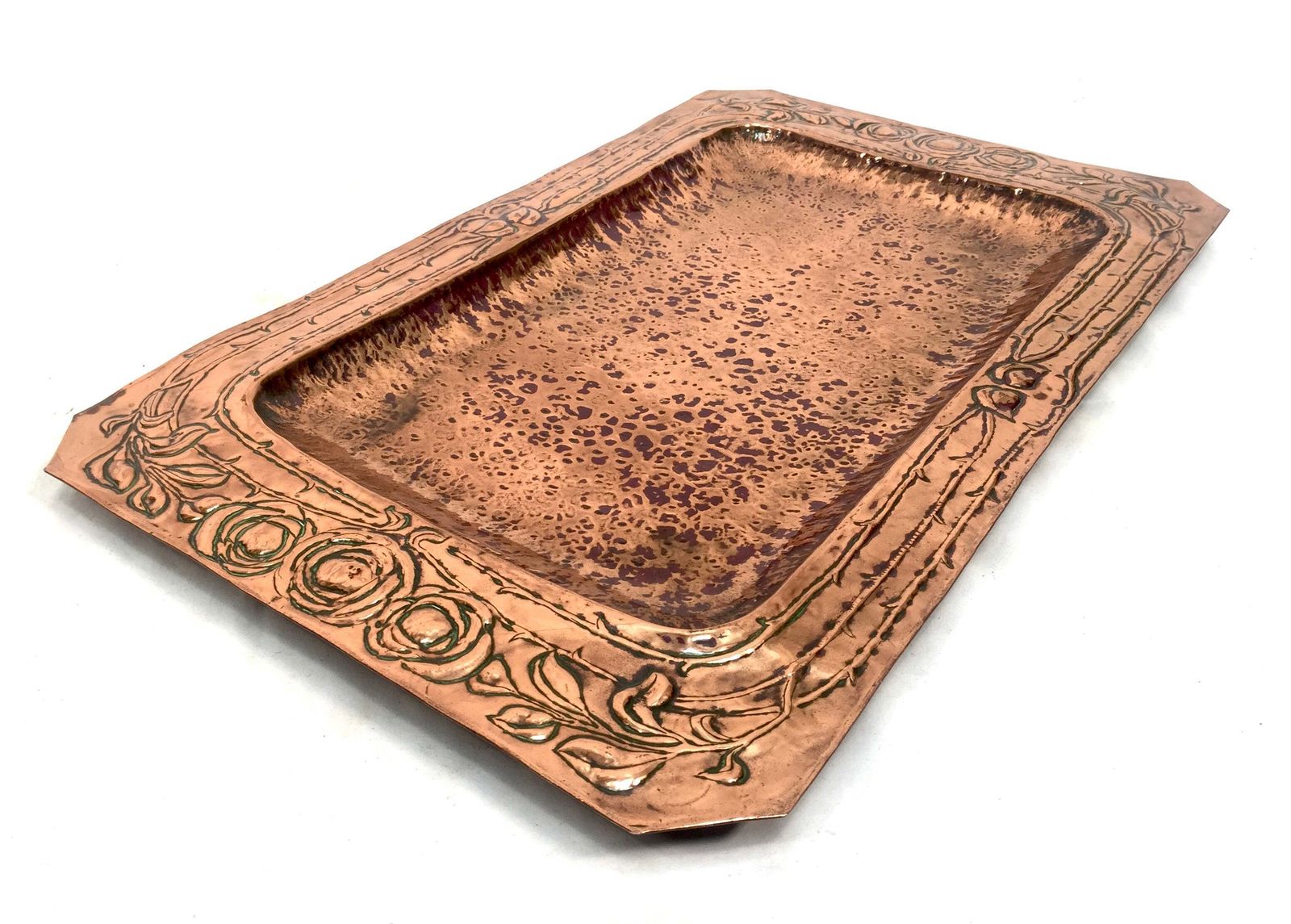 Antique Art Nouveau Large Hammered Copper Plate Tray Platter Arts & Crafts C1900 photo furniture