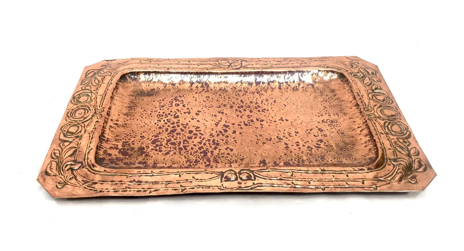 Antique Art Nouveau Large Hammered Copper Plate Tray Platter Arts & Crafts C1900 photo for sale