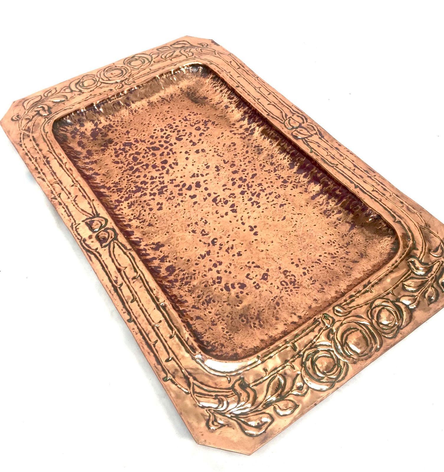 Antique Art Nouveau Large Hammered Copper Plate Tray Platter Arts & Crafts C1900 photo Home Decor