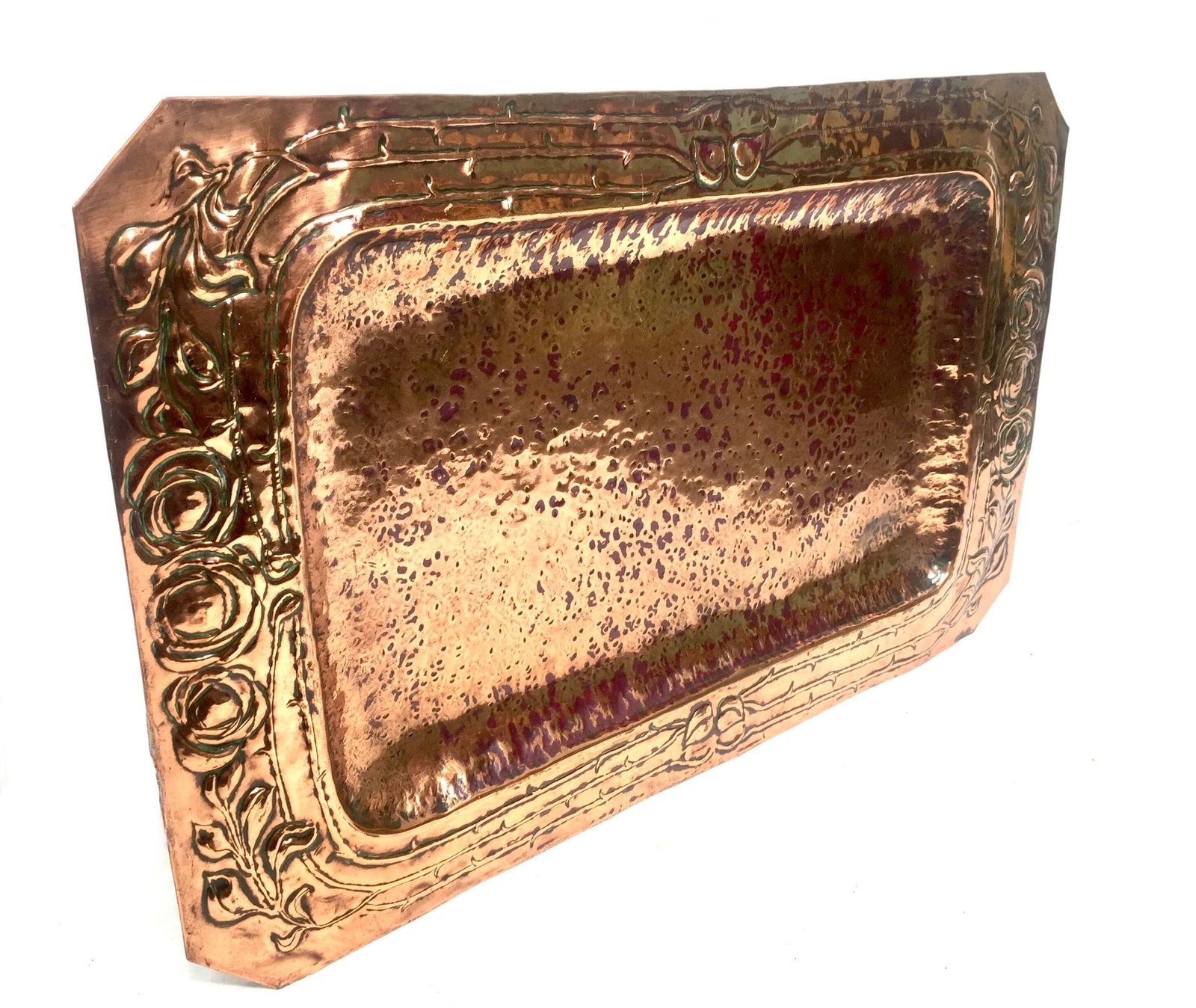 photo furniture Antique Art Nouveau Large Hammered Copper Plate Tray Platter Arts & Crafts C1900