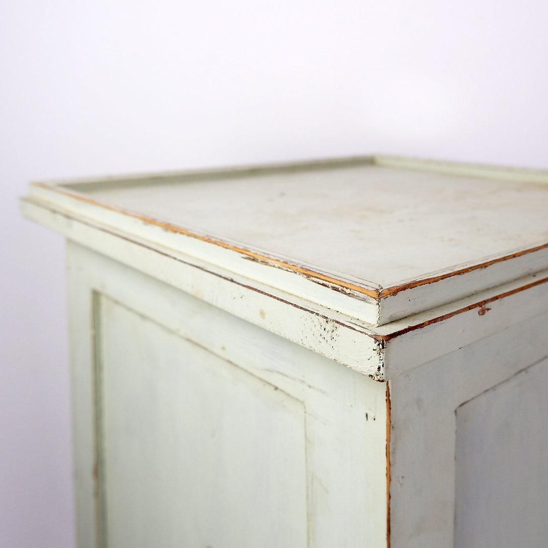 Vintage Green Patinated Wood Pedestal Cabinet Storage Stand photo Furniture
