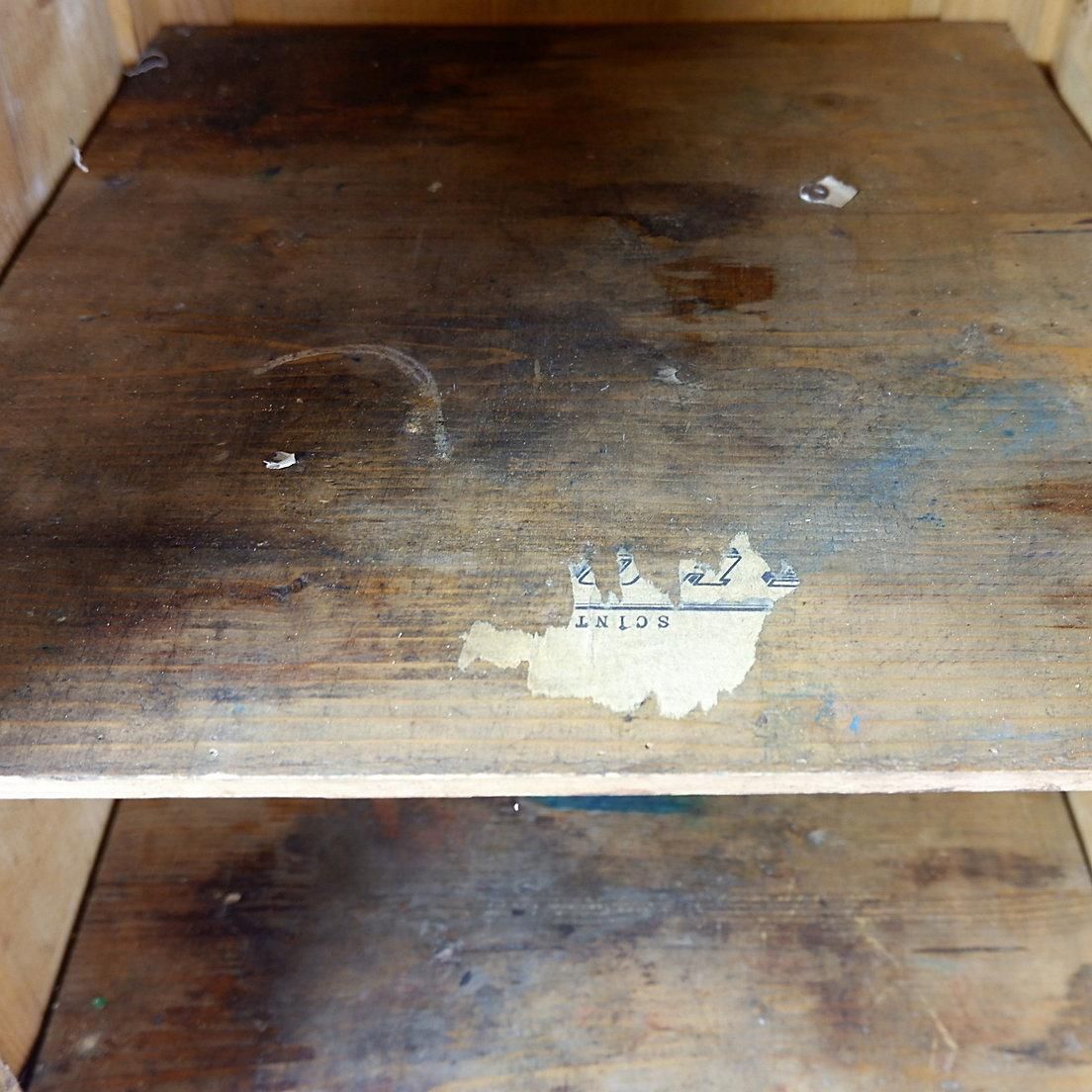photo for sale Vintage Green Patinated Wood Pedestal Cabinet Storage Stand