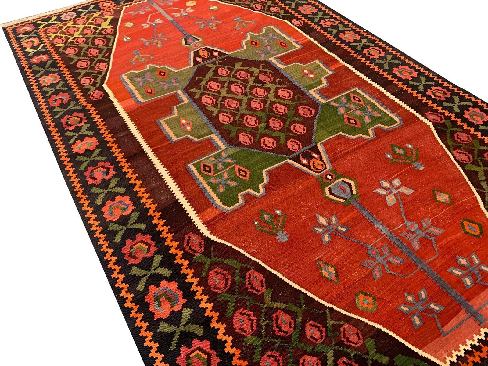 Tapis kilim d'époque rouge, Caucase, Karabagh, tissage plat en laine photo 4698.0