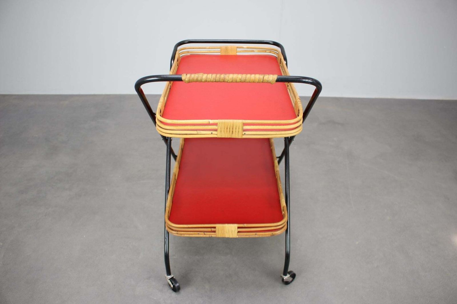 photo furniture 1960s Czechoslovak Mid Century Folding Bamboo Serving Trolley Bar Cart