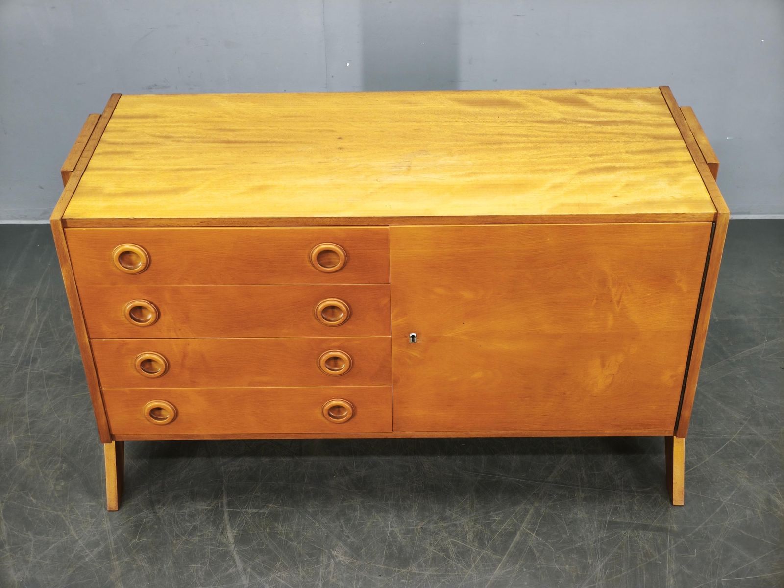 1960s Czechoslovak Maple Sideboard With Drawers And Cabinet photo Furniture