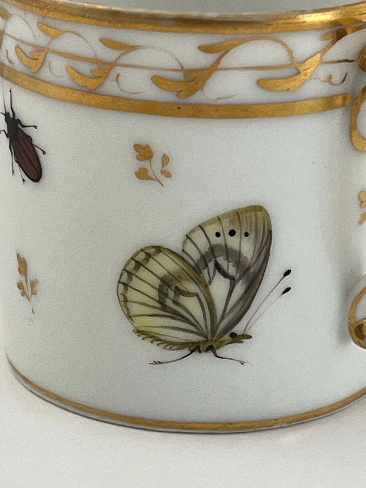 Old Paris Porcelain Coffee Can Butterflies & Insects Polychrome, French Ca 1795 photo vintage