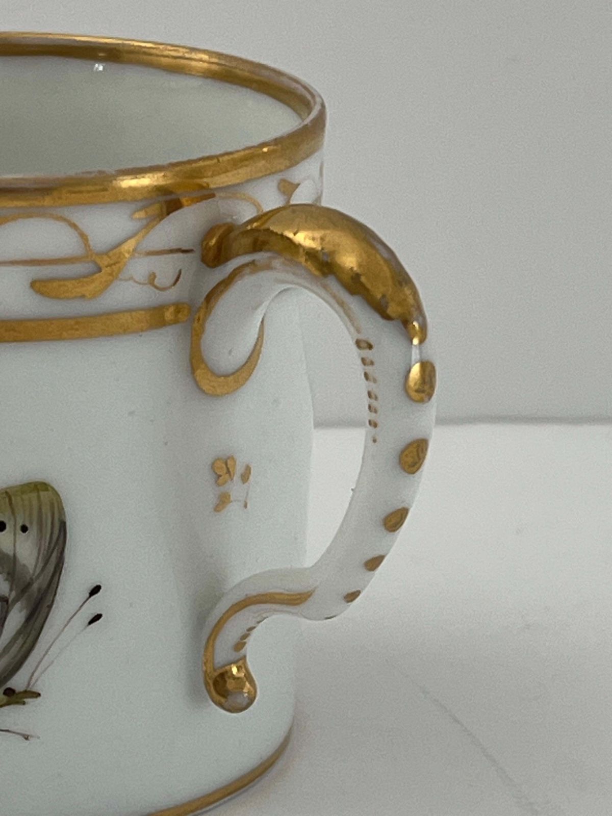 photo for sale Old Paris Porcelain Coffee Can Butterflies & Insects Polychrome, French Ca 1795