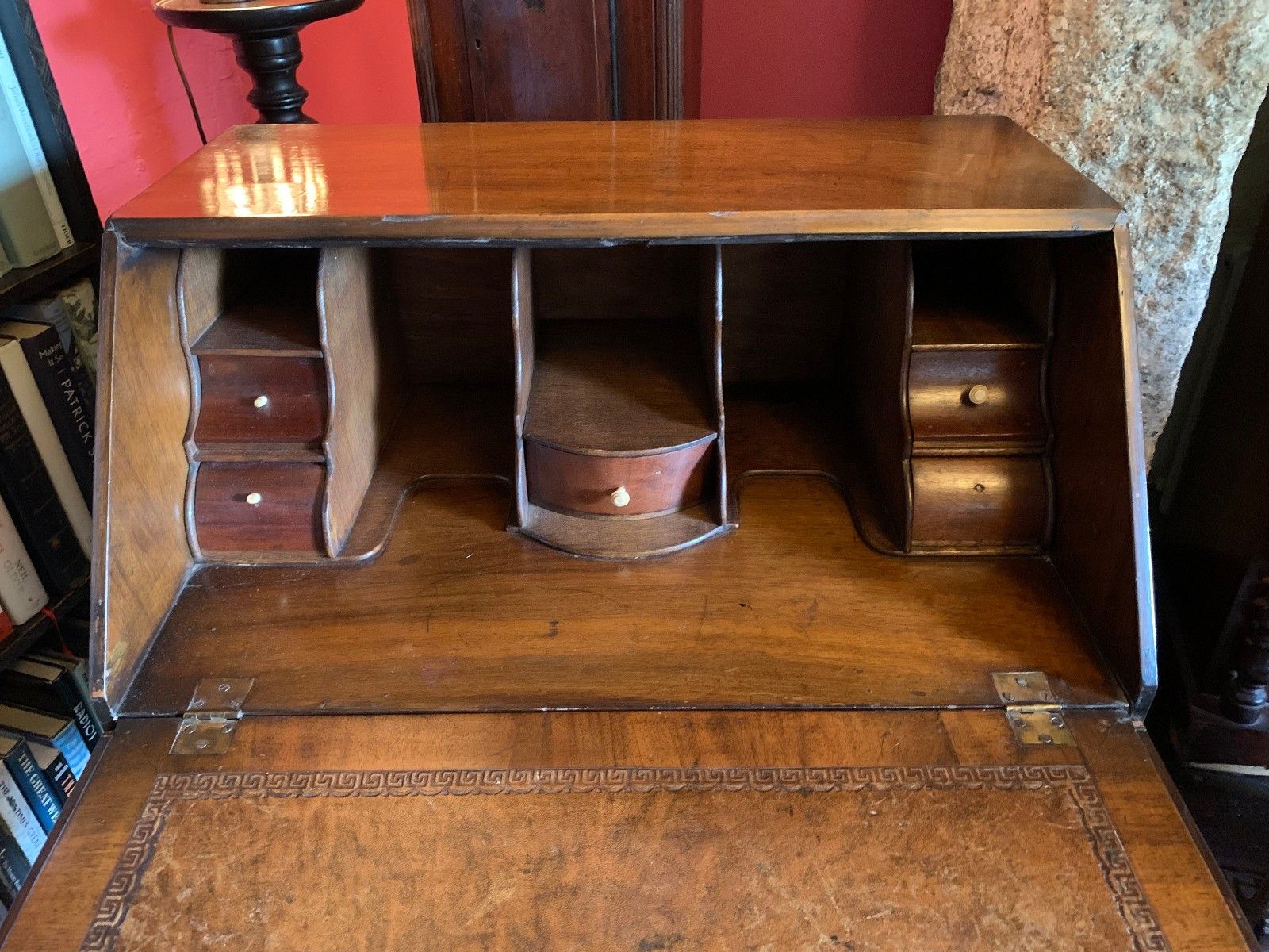Antique Walnut Bureau Queen Anne Style, Working Key Burr Walnut Country House photo Furniture