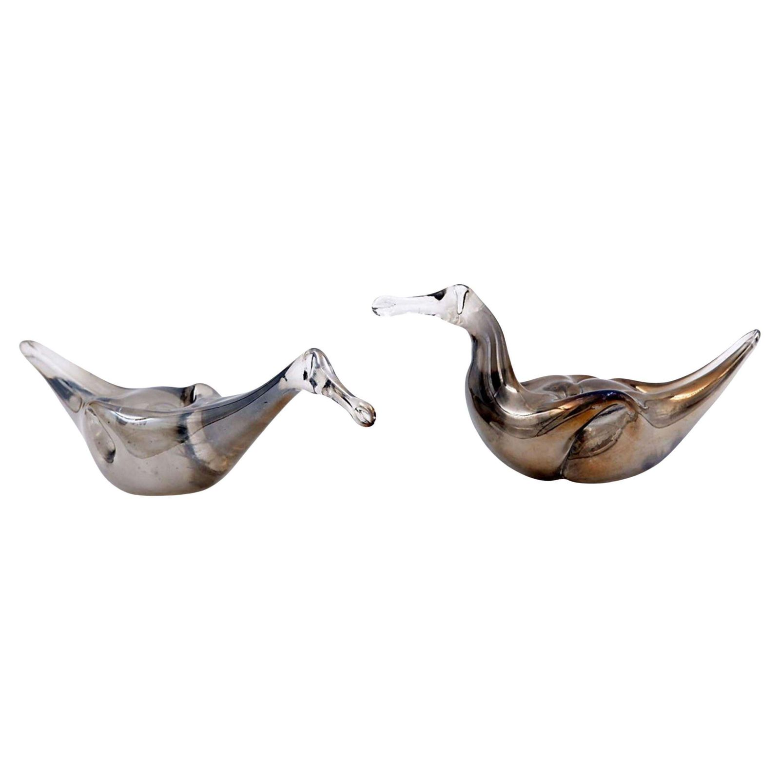 Mid 20th Century Mercury Glass Duck Couple Sculpture, Vintage Art