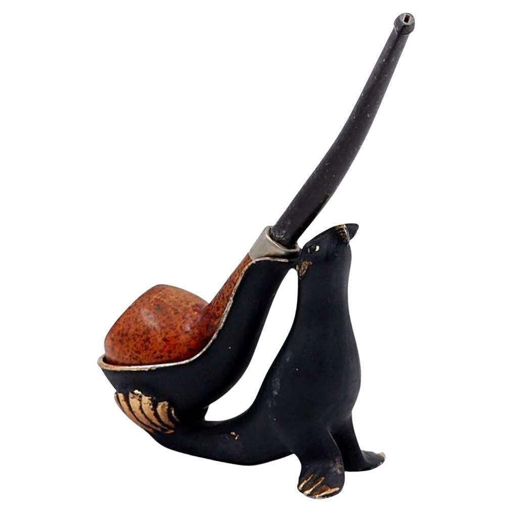 Walter Bosse Style Sea Lion Pipe Holder In Bronze   1950s