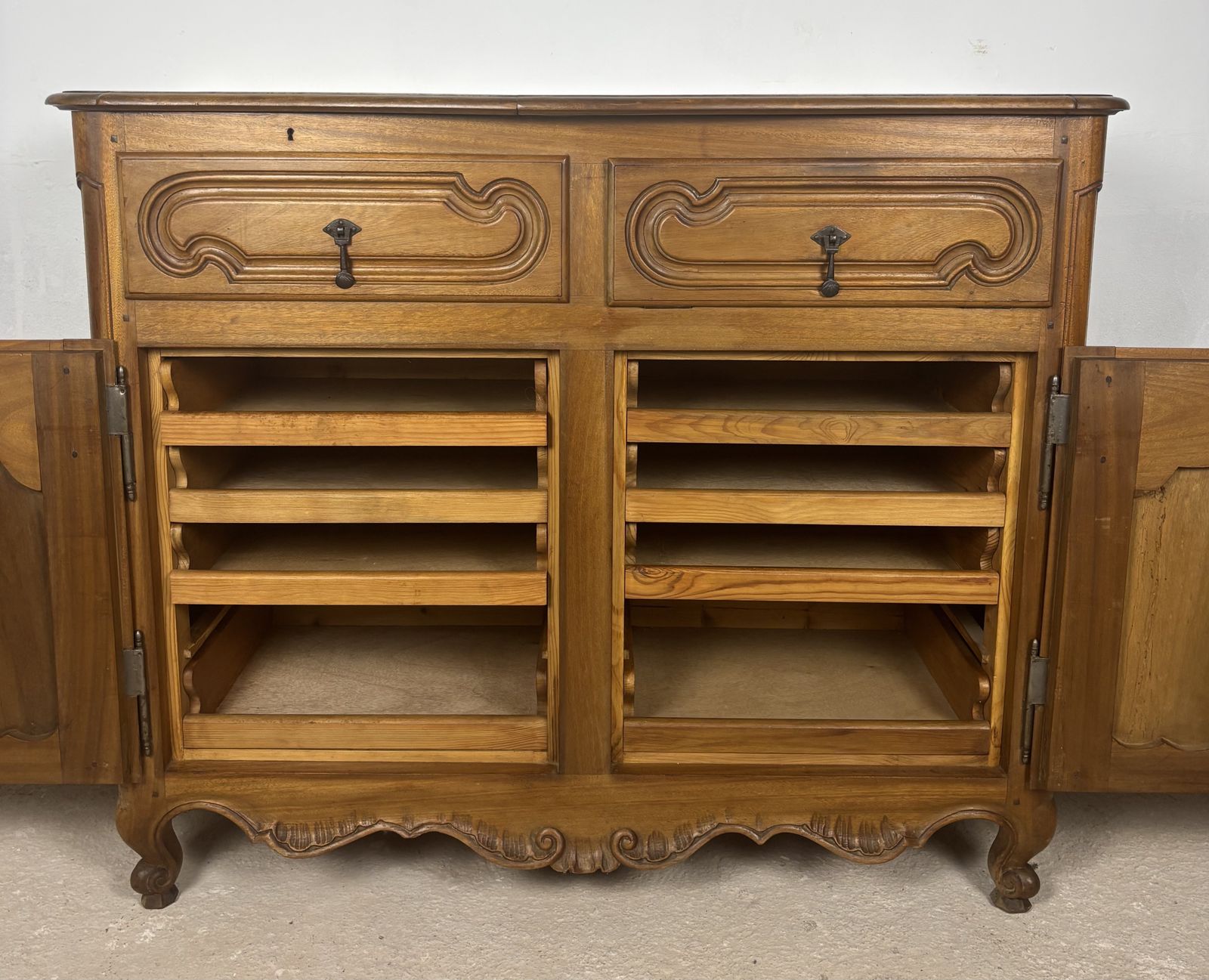 photo buy French Provincial Oak Server Cabinet With Sliding Shelves, Early 20th Century