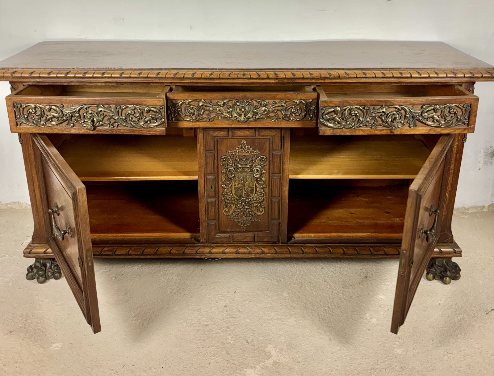 photo furniture Large Henry II Style Oak Sideboard With Bronze Mounts, Early 20th Century