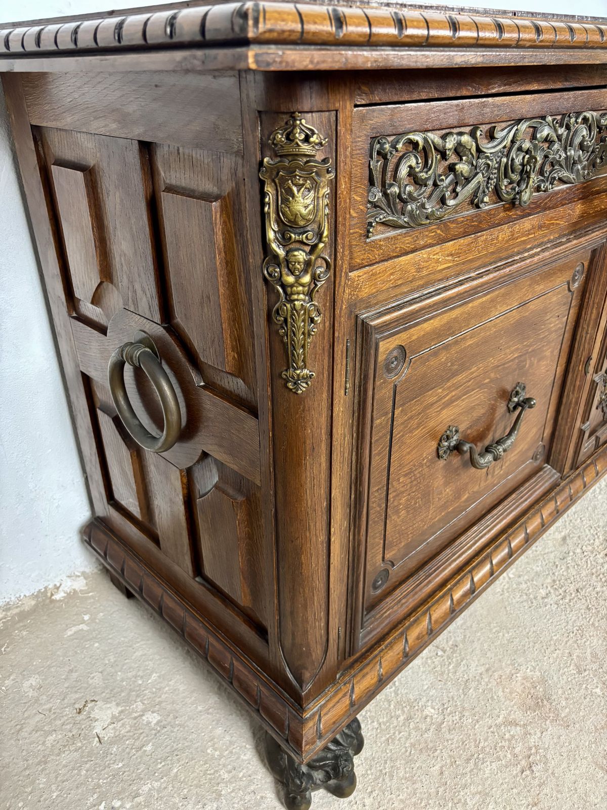 7650.0 Large Henry II Style Oak Sideboard With Bronze Mounts, Early 20th Century photo