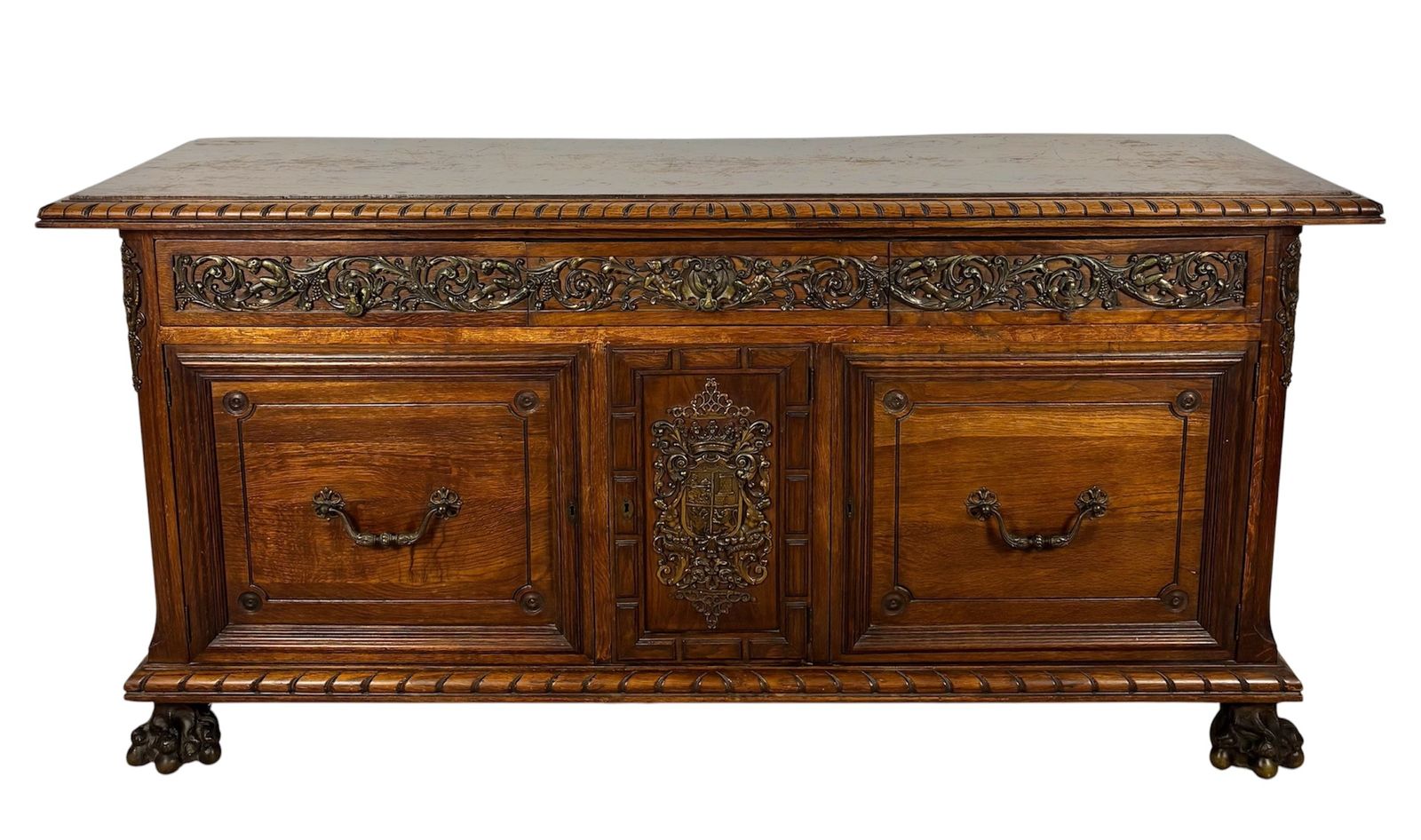 Groot eiken dressoir in Henry II-stijl met bronzen beslag, begin 20e eeuw