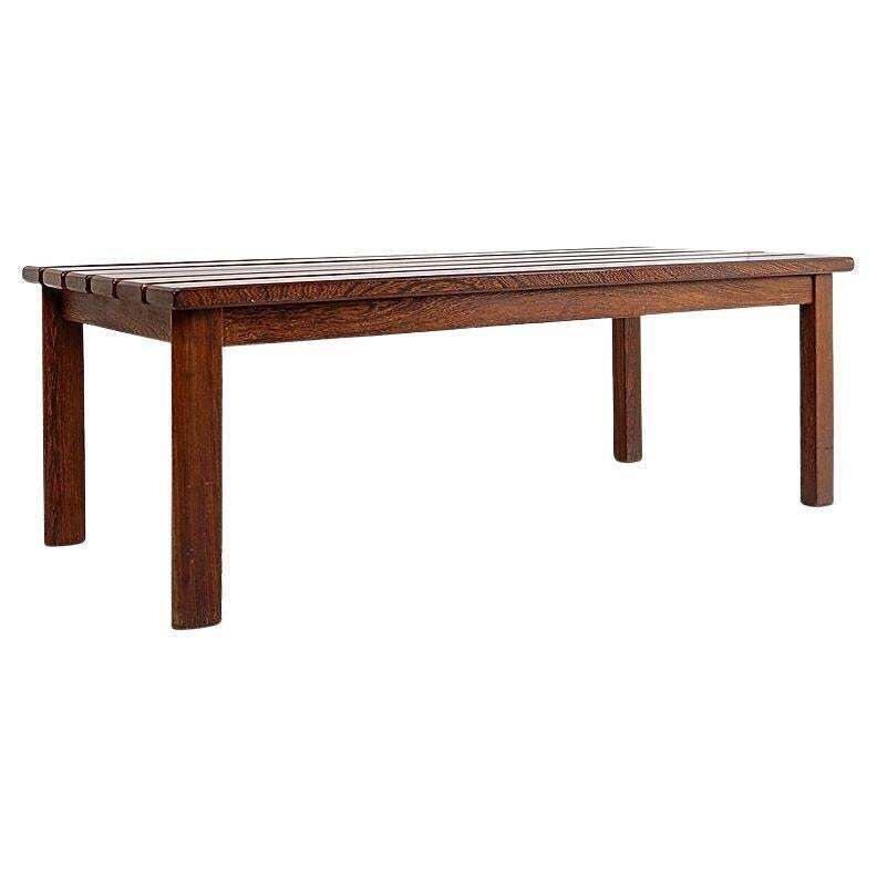 Vintage Wood Slatted Bench, Mid Century Modern Minimalist Design