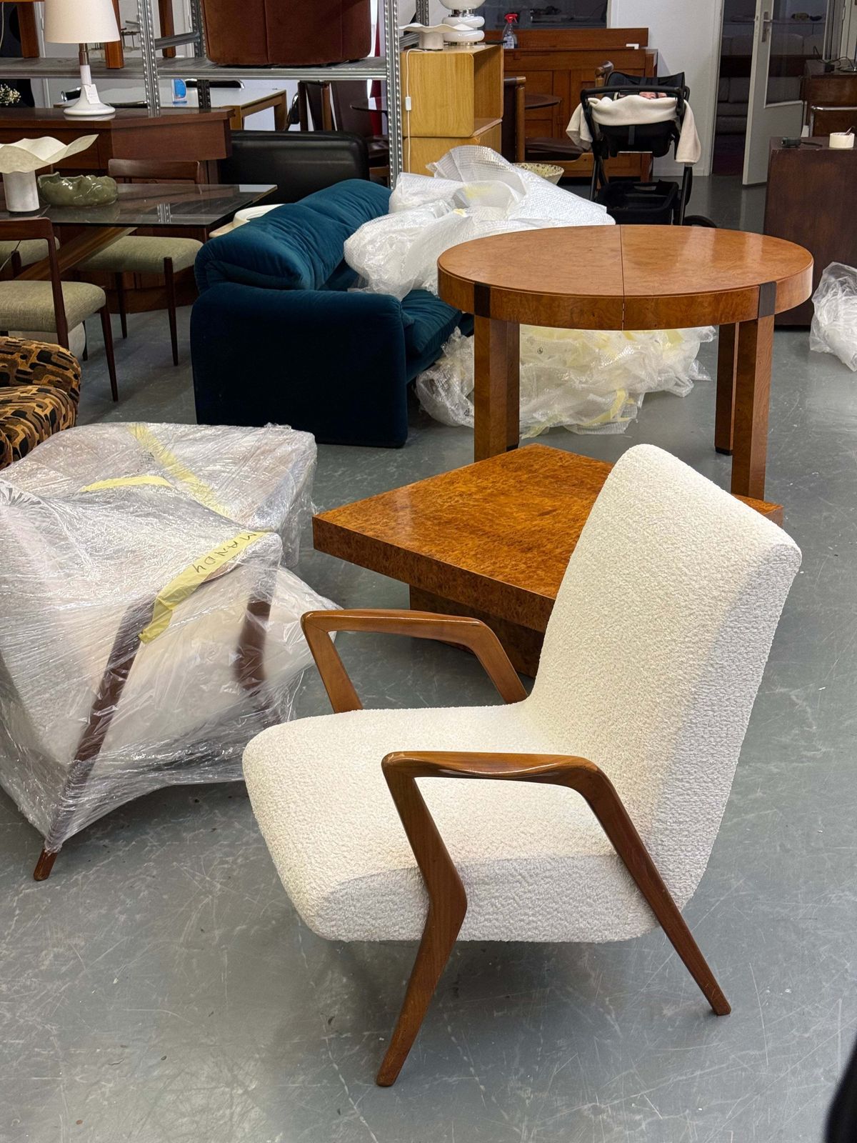 Italian Mid Century Lounge Armchair In Cherry Wood With White Buckle photo for sale