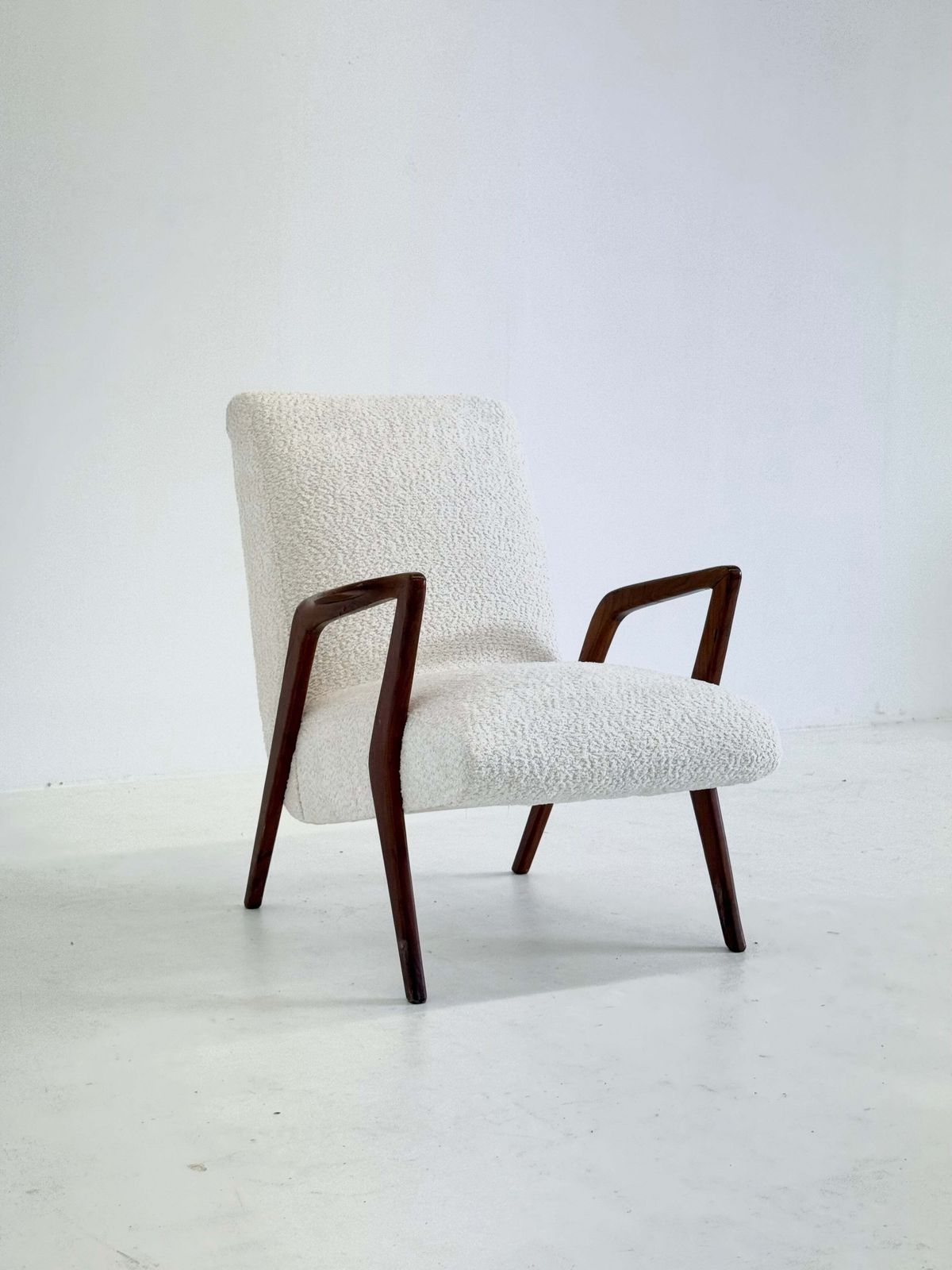 Italian Mid Century Lounge Armchair In Cherry Wood With White Buckle photo Furniture