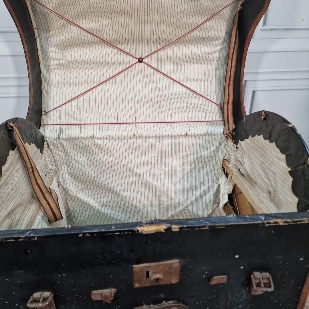 Antique Travel Trunk Canvas & Leather Domed Storage Luggage Steamer Pirate Chest photo buy