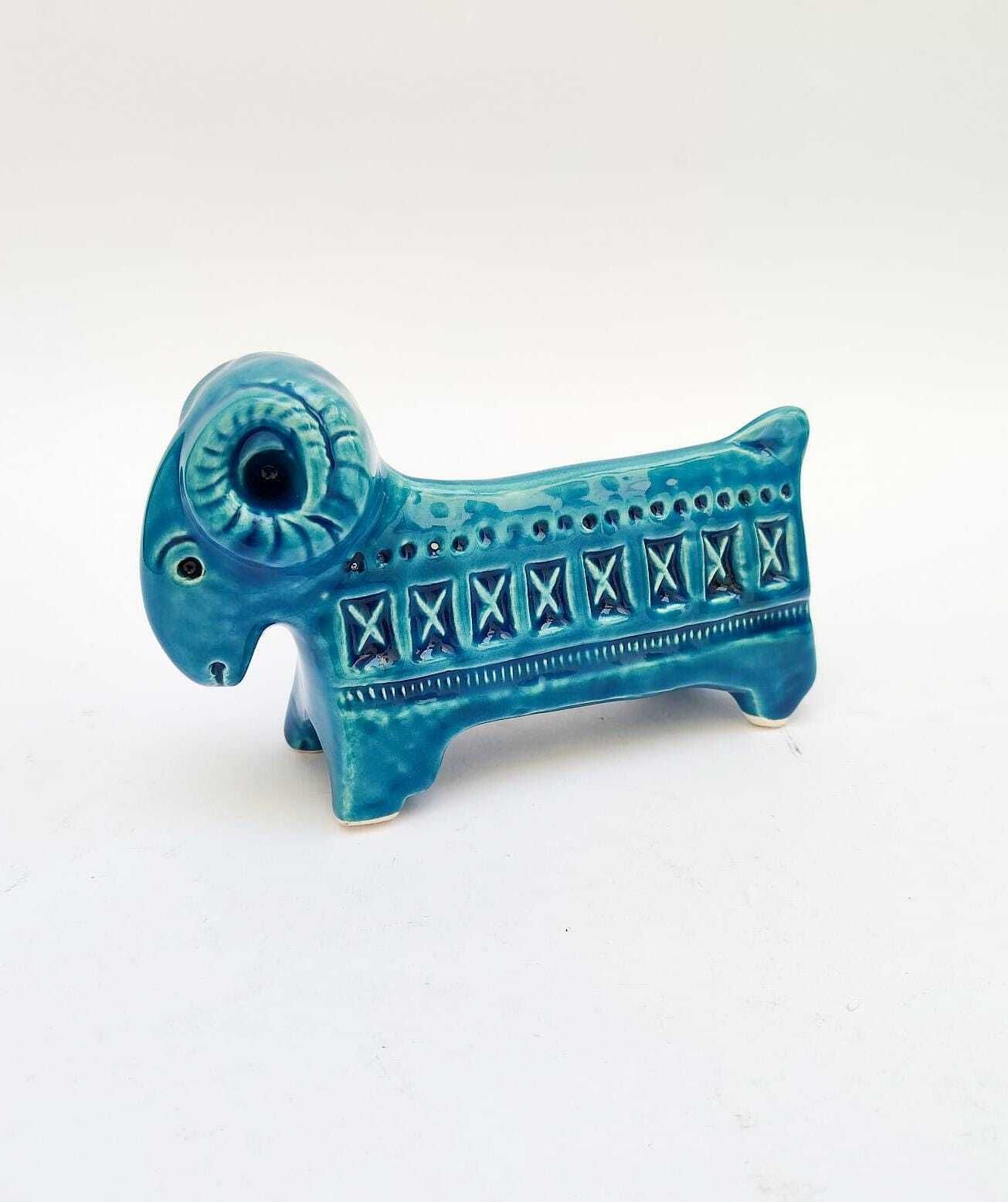 Bitossi Ceramic Figurine Aries, Rimini Blue Decoration, Designed By Aldo Londi
