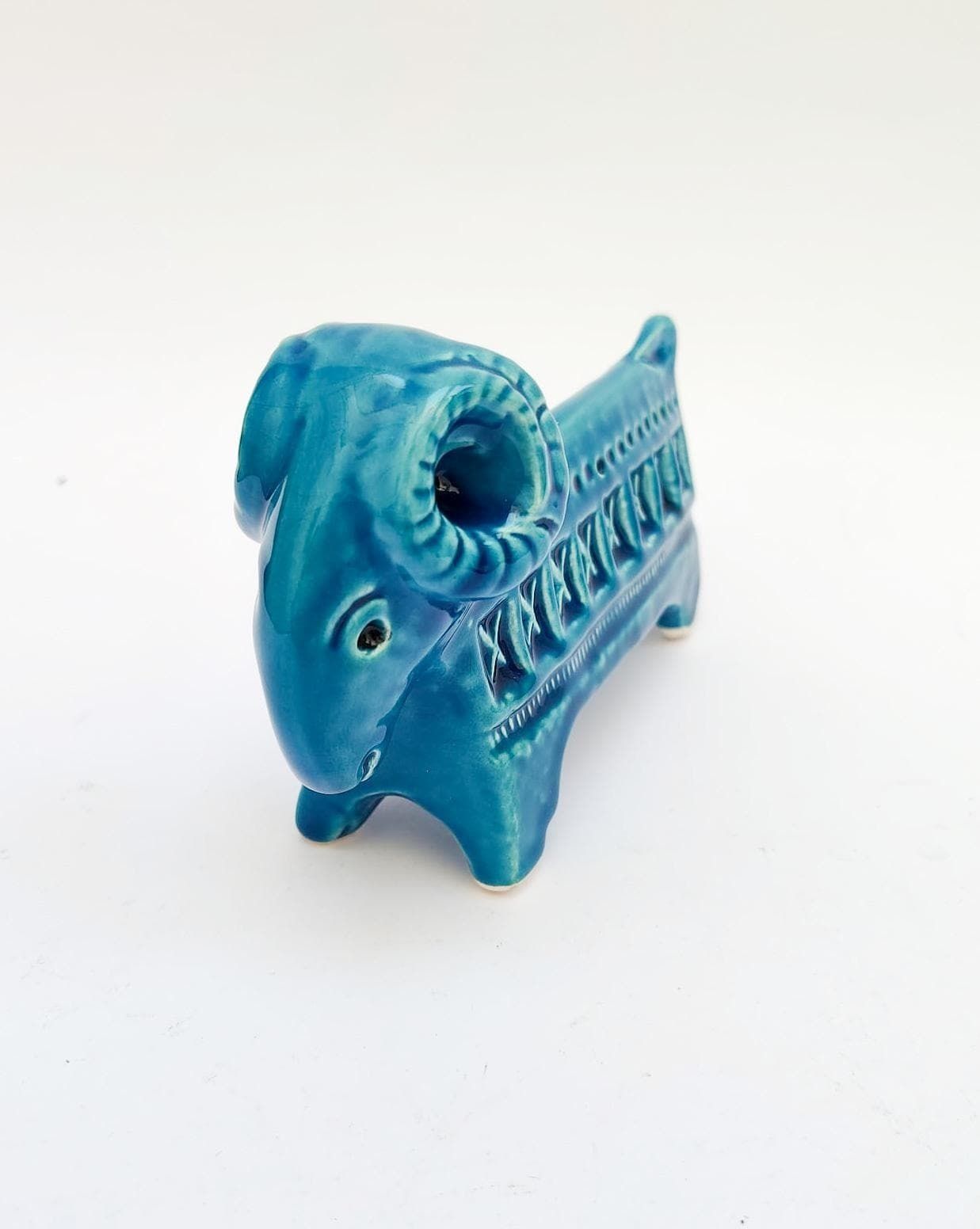 Bitossi Ceramic Figurine Aries, Rimini Blue Decoration, Designed By Aldo Londi photo for sale