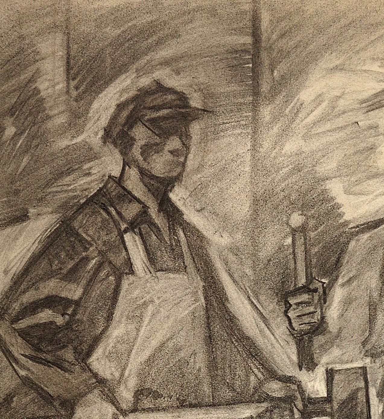 Soviet Ukrainian Artist, Three Generations Of Metal Workers, Charcoal Drawing, 1960s, Framed photo 2985.0