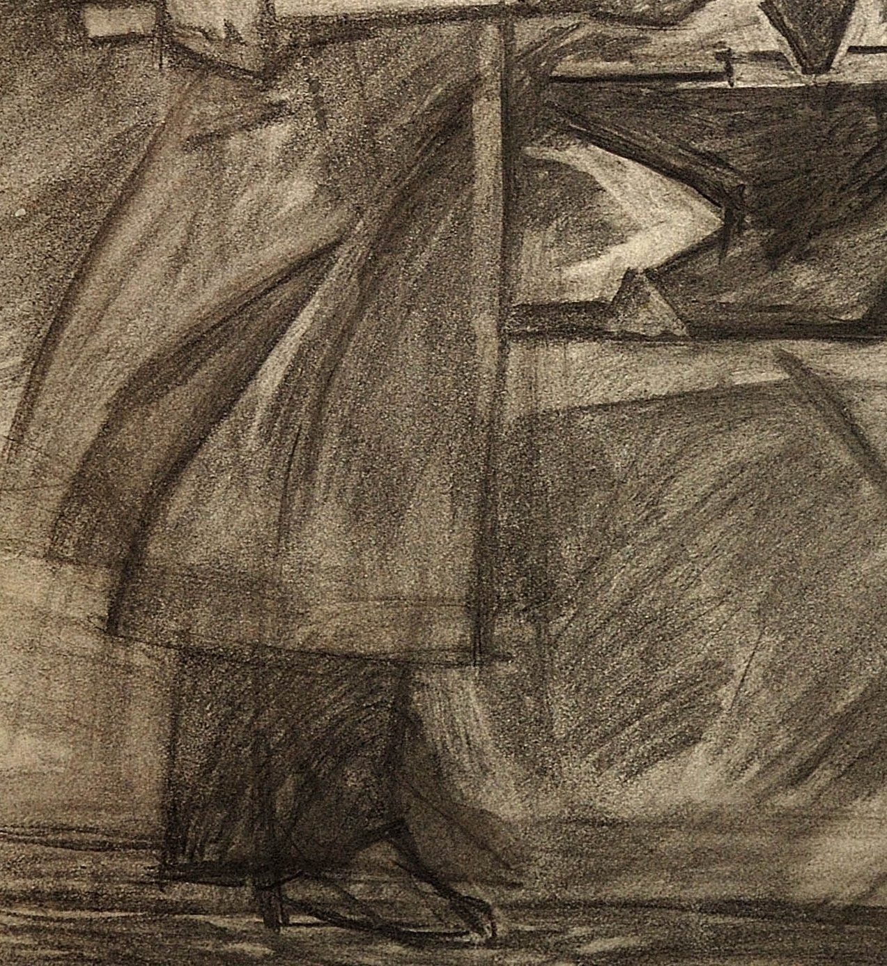 Soviet Ukrainian Artist, Three Generations Of Metal Workers, Charcoal Drawing, 1960s, Framed photo buy