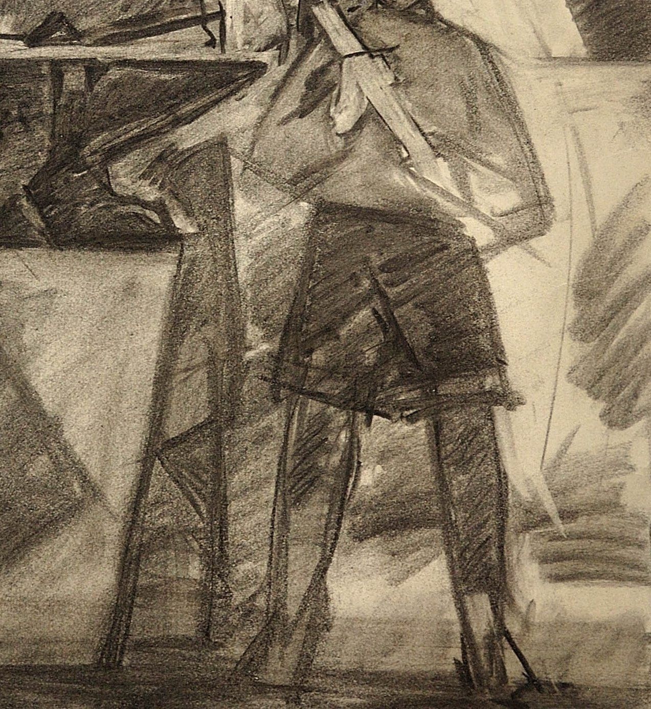 Soviet Ukrainian Artist, Three Generations Of Metal Workers, Charcoal Drawing, 1960s, Framed photo vintage