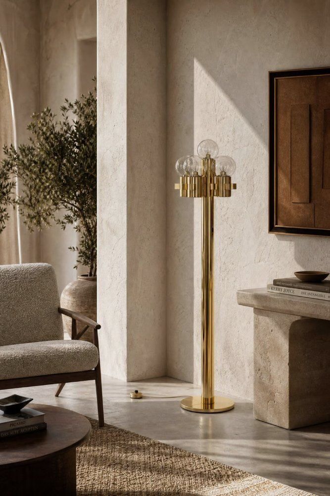photo buy Mid-Century Scandinavian Modern sculptural gouden vloerlamp van Hans Agne Jakobsson voor Hans Agne Jakobsson AB, jaren 1970
