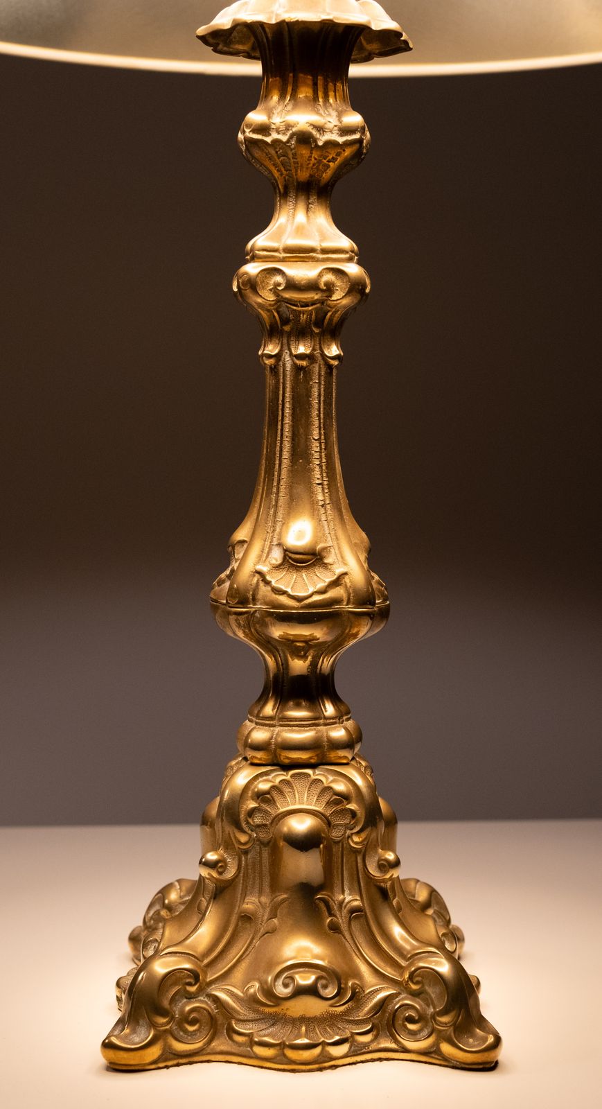 photo for sale Stunning Pair Of Rococo Brass Table Lamps Italy 1920s
