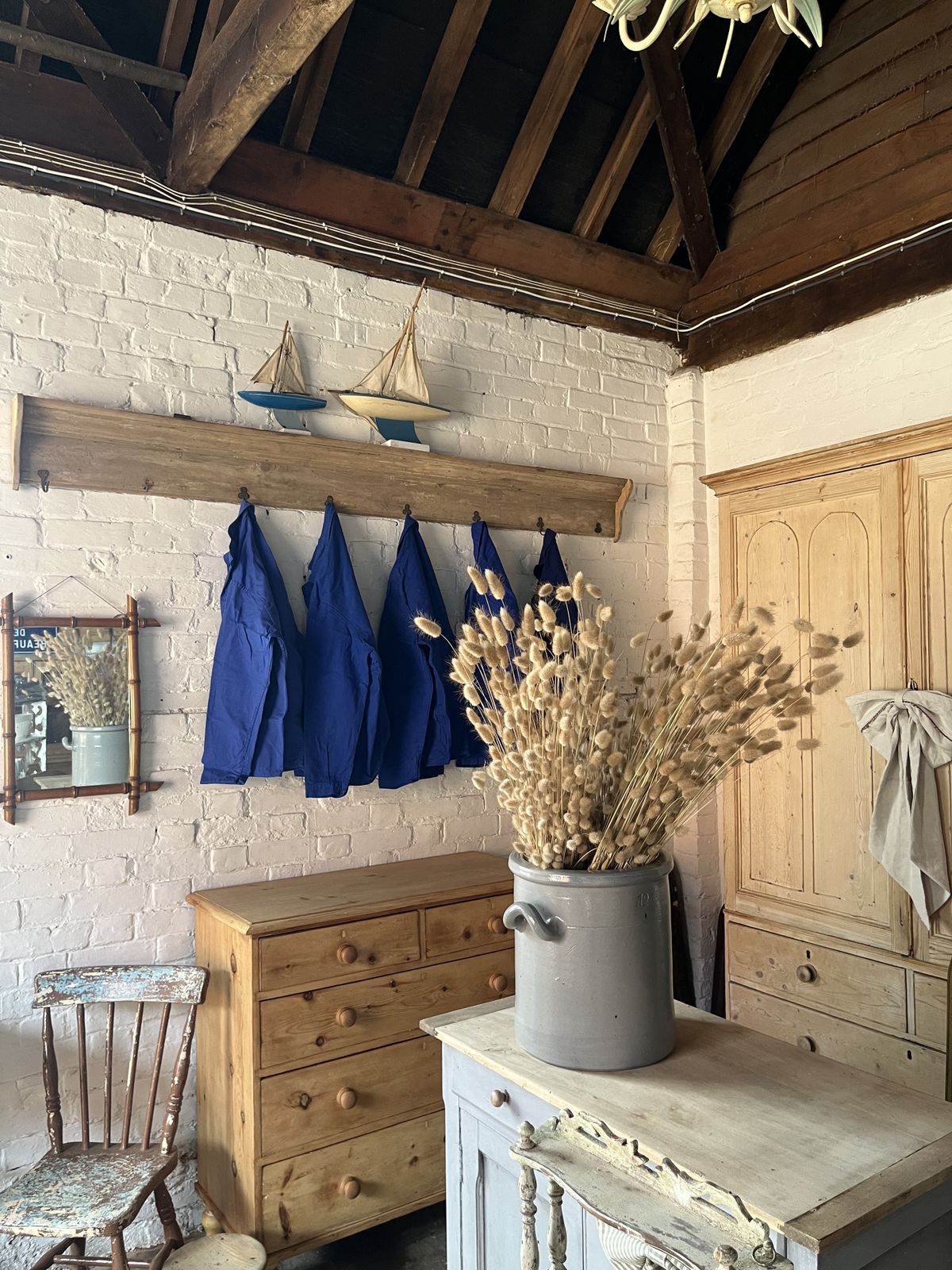 photo for sale Long French Painted Hanging Shelves With Hooks