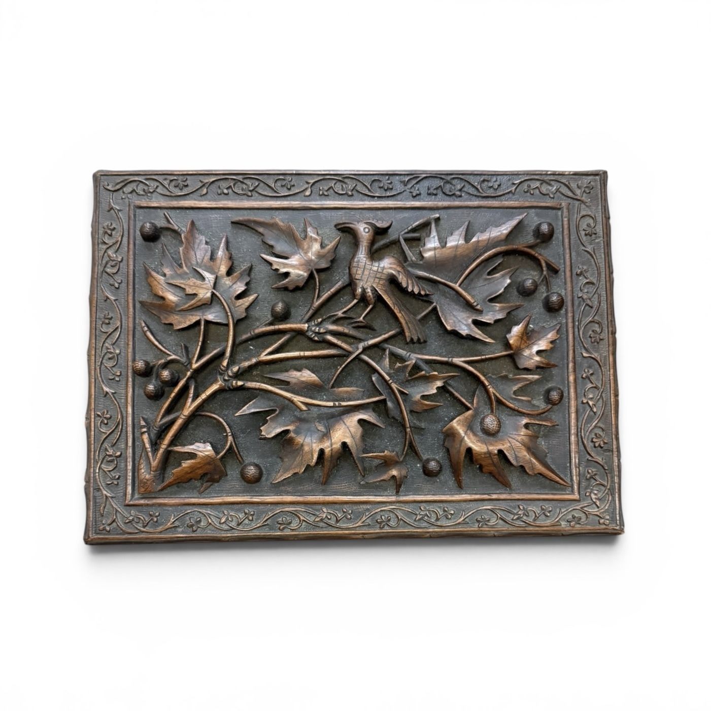 Exquisitely Carved Anglo Indian Hardwood Box With Birds & Vine Leaves, Late 19th Century photo Home Decor