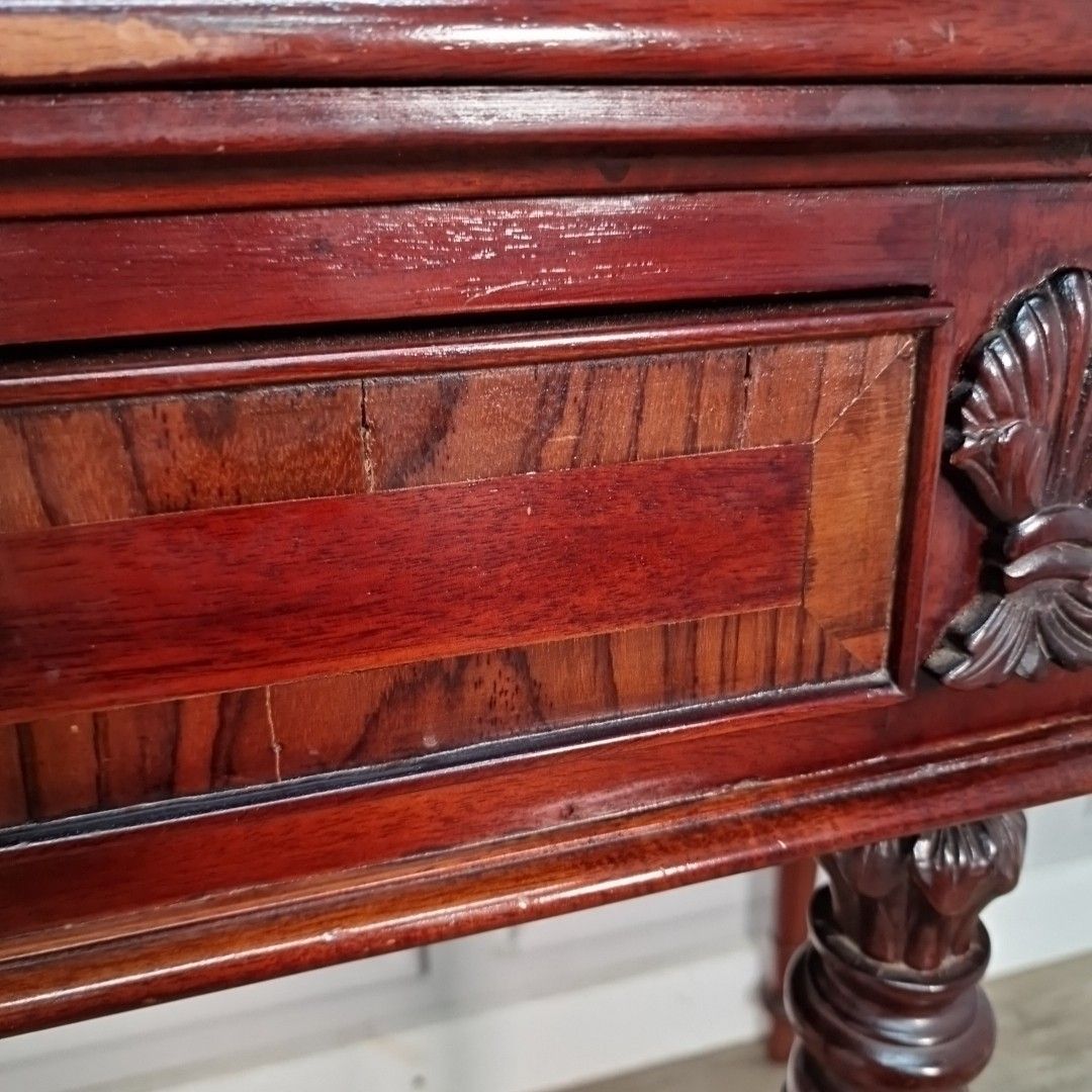 photo vinterior Antique Style Console Table Mahogany Demi Lune Side Hall – Inlaid Top & Carved