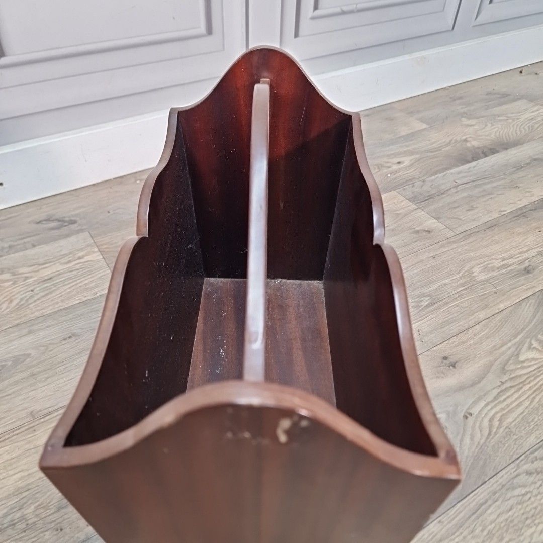 photo buy Retro Magazine Letter Rack Vintage Mahogany Veneer – Inlaid Top Hat & Cane Motif