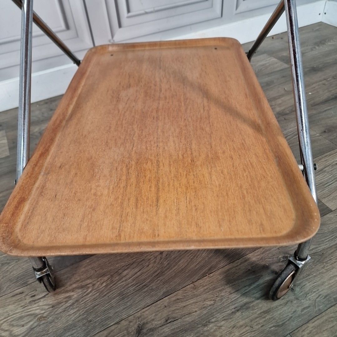 Vintage Tea Hostess Trolley Retro Chrome & Plywood Folding Drinks Mid Century photo buy