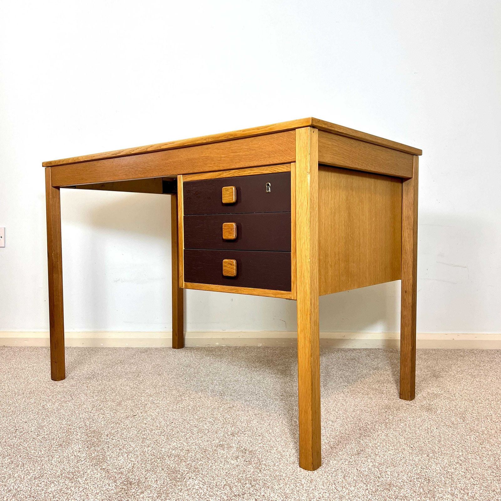 Mid Century Danish Desk, Scandinavian Teak Desk By Domino Mobler photo 595.0