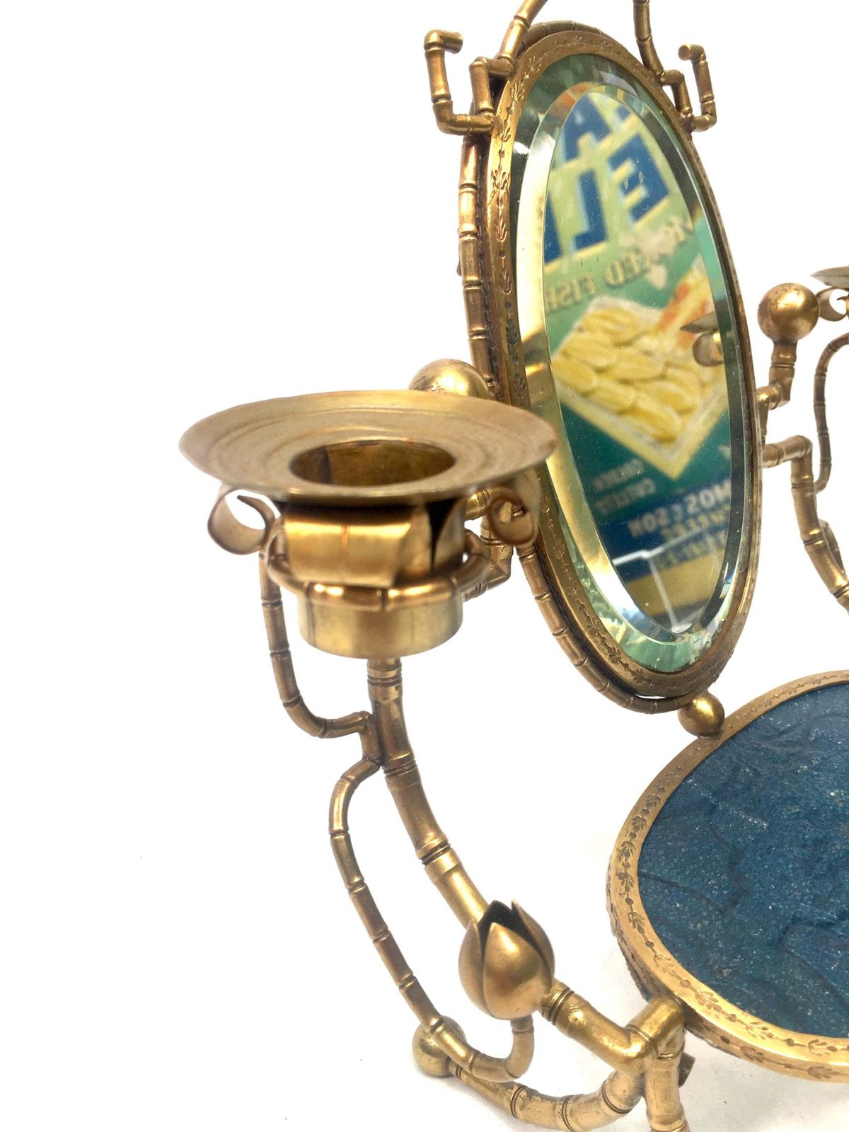 Antique French Tabletop Brass Vanity Mirror & Candle Holder / Jewellery Stand photo buy