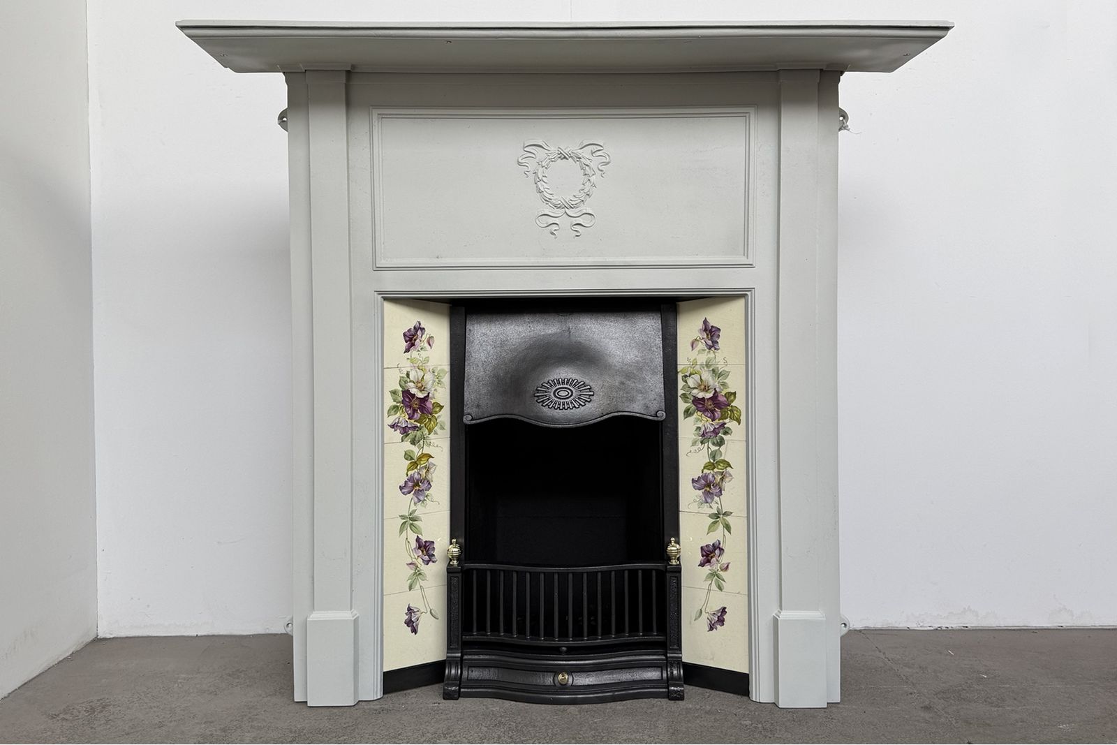 Large Original Antique Edwardian Cast Iron Combination Fireplace
