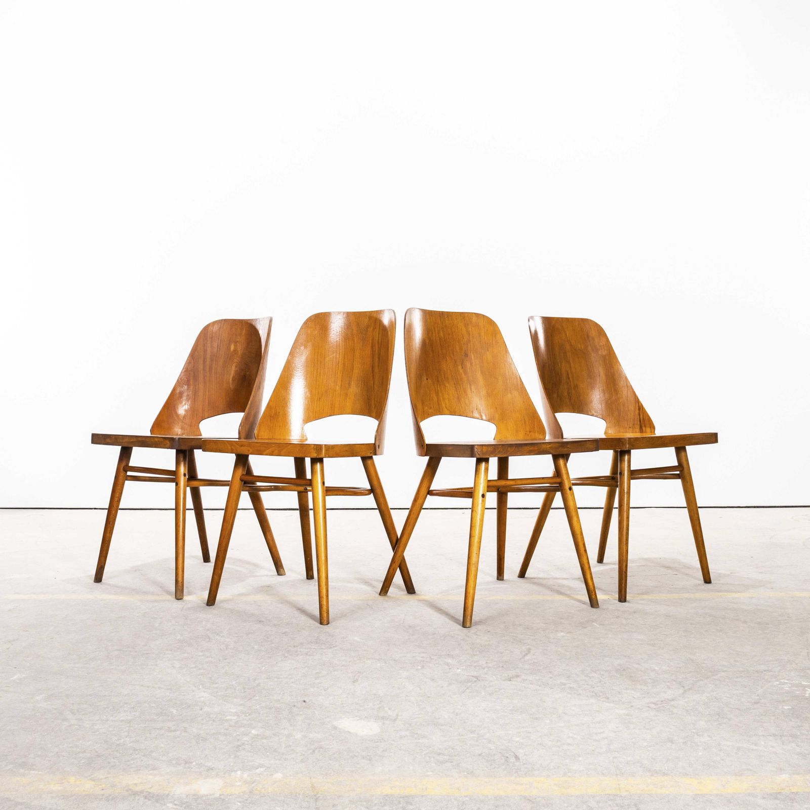 1950's Honey Beech Dining Chairs By Radomir Hoffman   Set Of Four