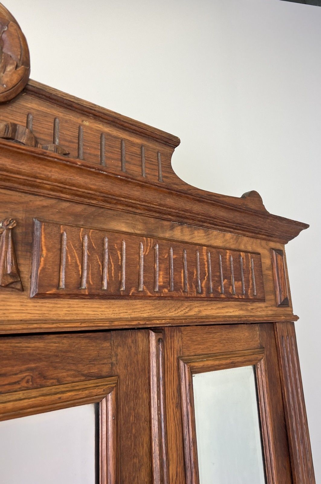 Wardrobe Antique French Two Door Oak Mirrored Carved Armoire Cabinet Lot 6082 photo vintage