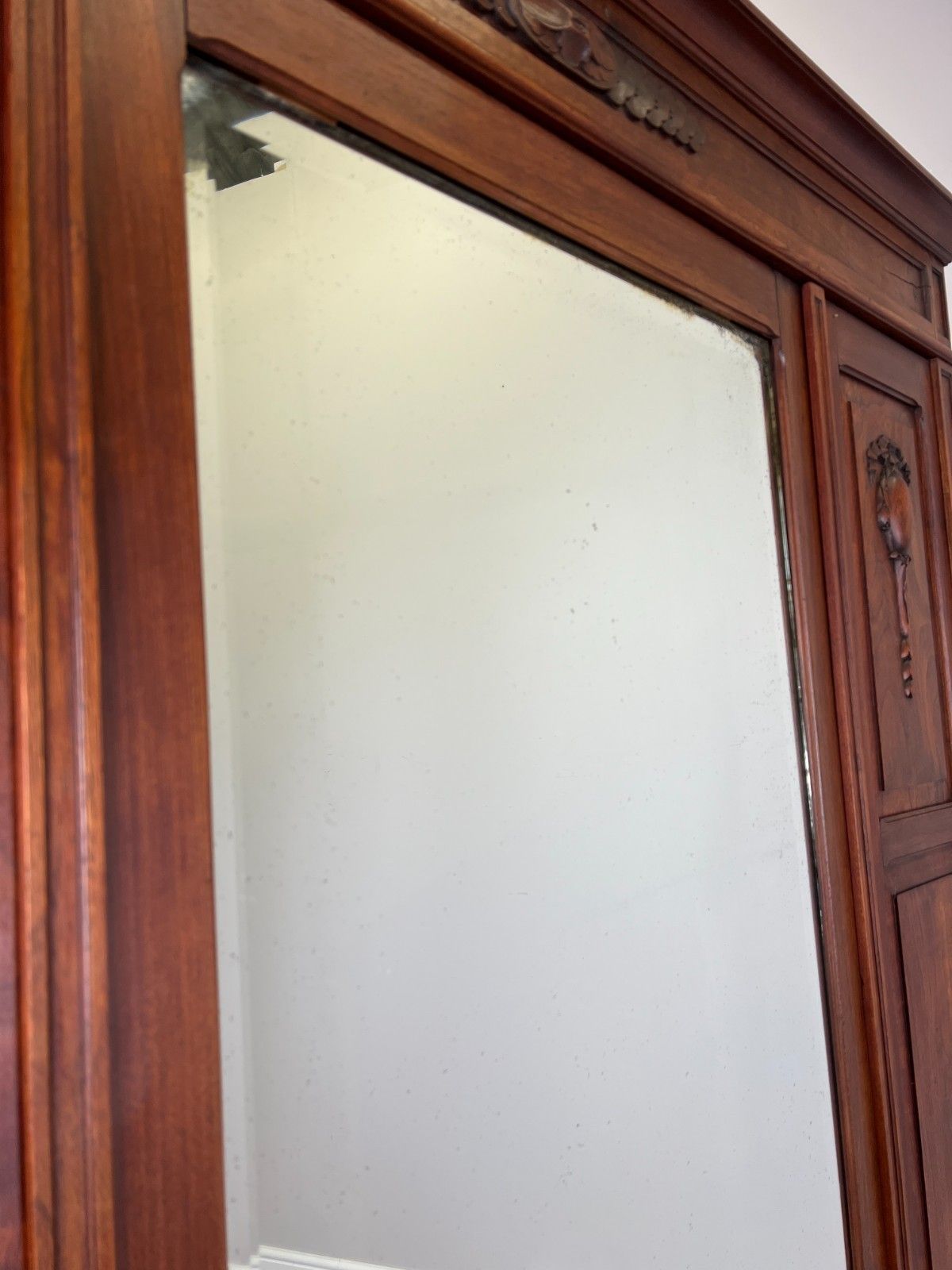 Wardrobe Antique French Walnut Two Door Mirrored Carved Armoire Cabinet Lot 6083 photo vintage
