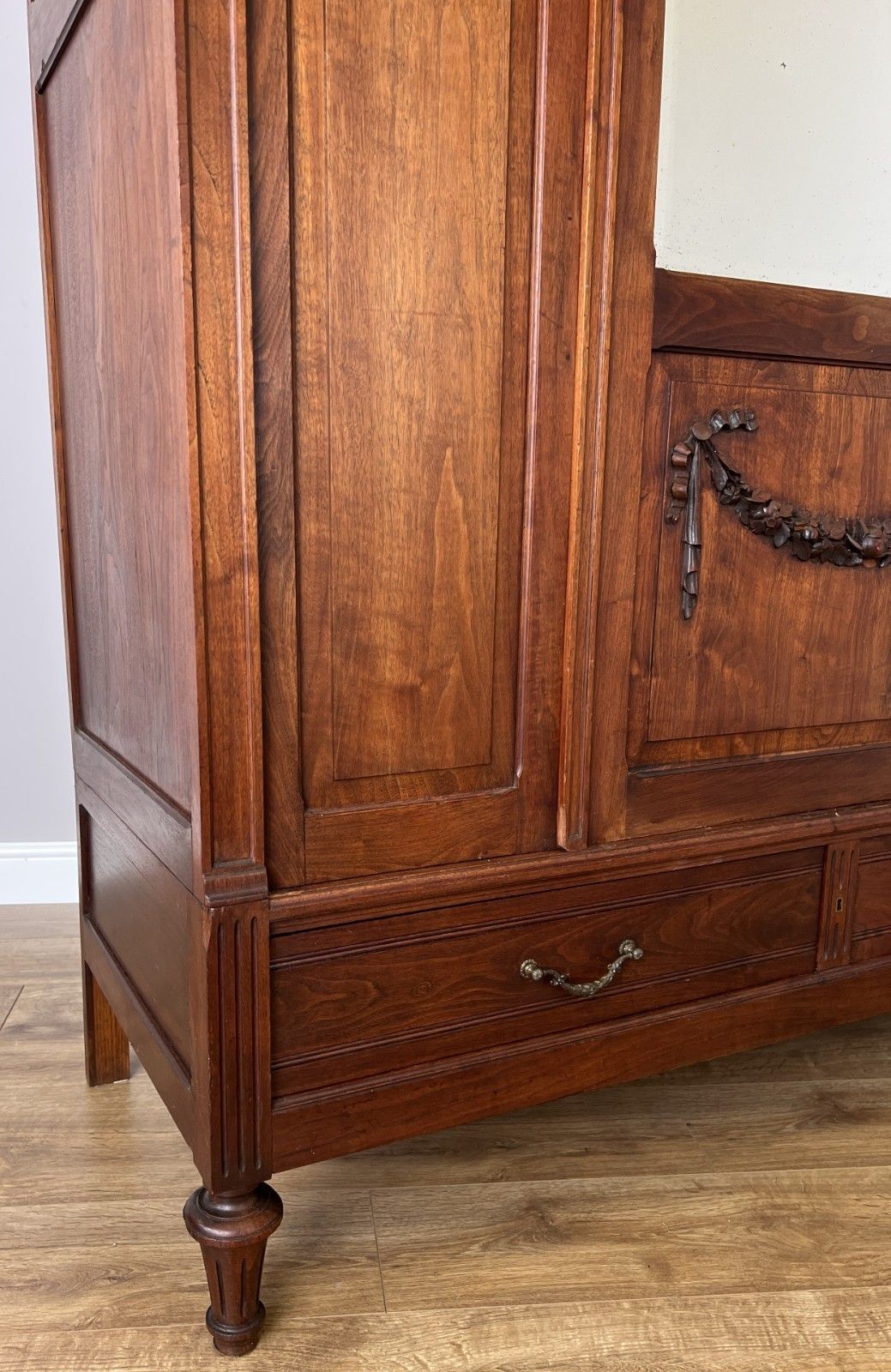 photo for sale Wardrobe Antique French Walnut Two Door Mirrored Carved Armoire Cabinet Lot 6083