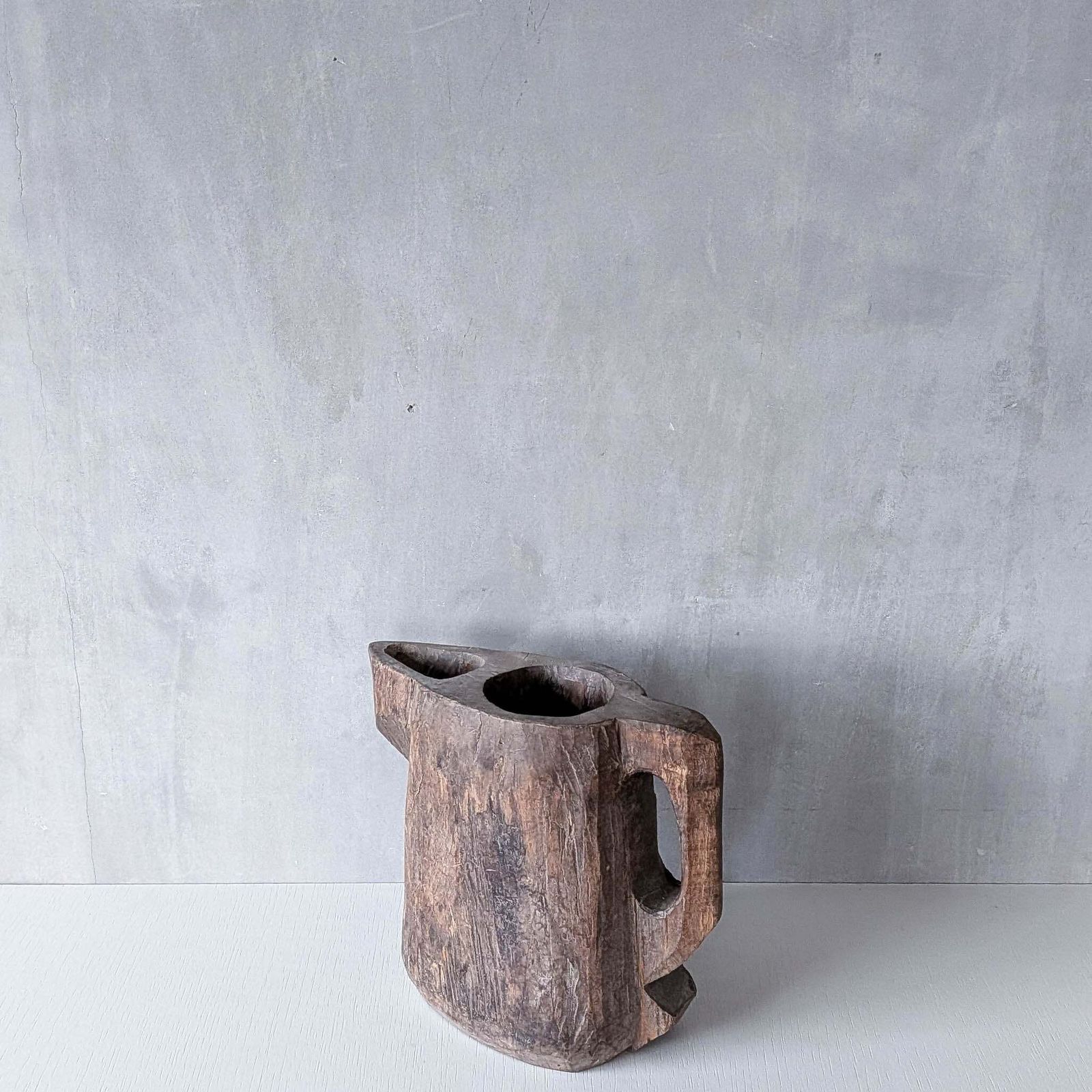 Home Decor Folk Art Sculptural Heavy Hardwood Chainsaw Cut Carved Jug 1 photo