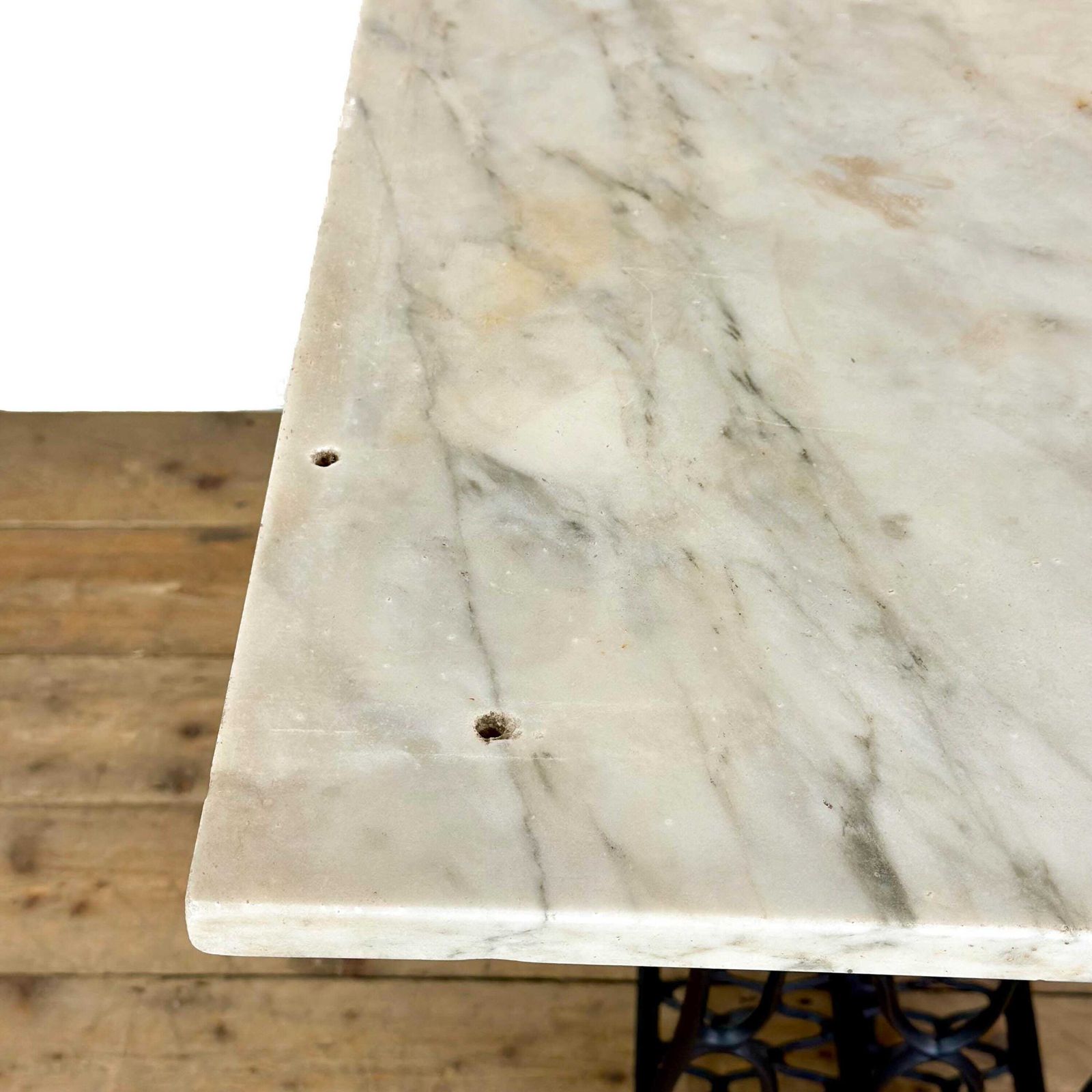 Antique Singer Sewing Machine Table With Marble Top | Antique Furniture | Oak Topped Table | Pub Table photo vintage