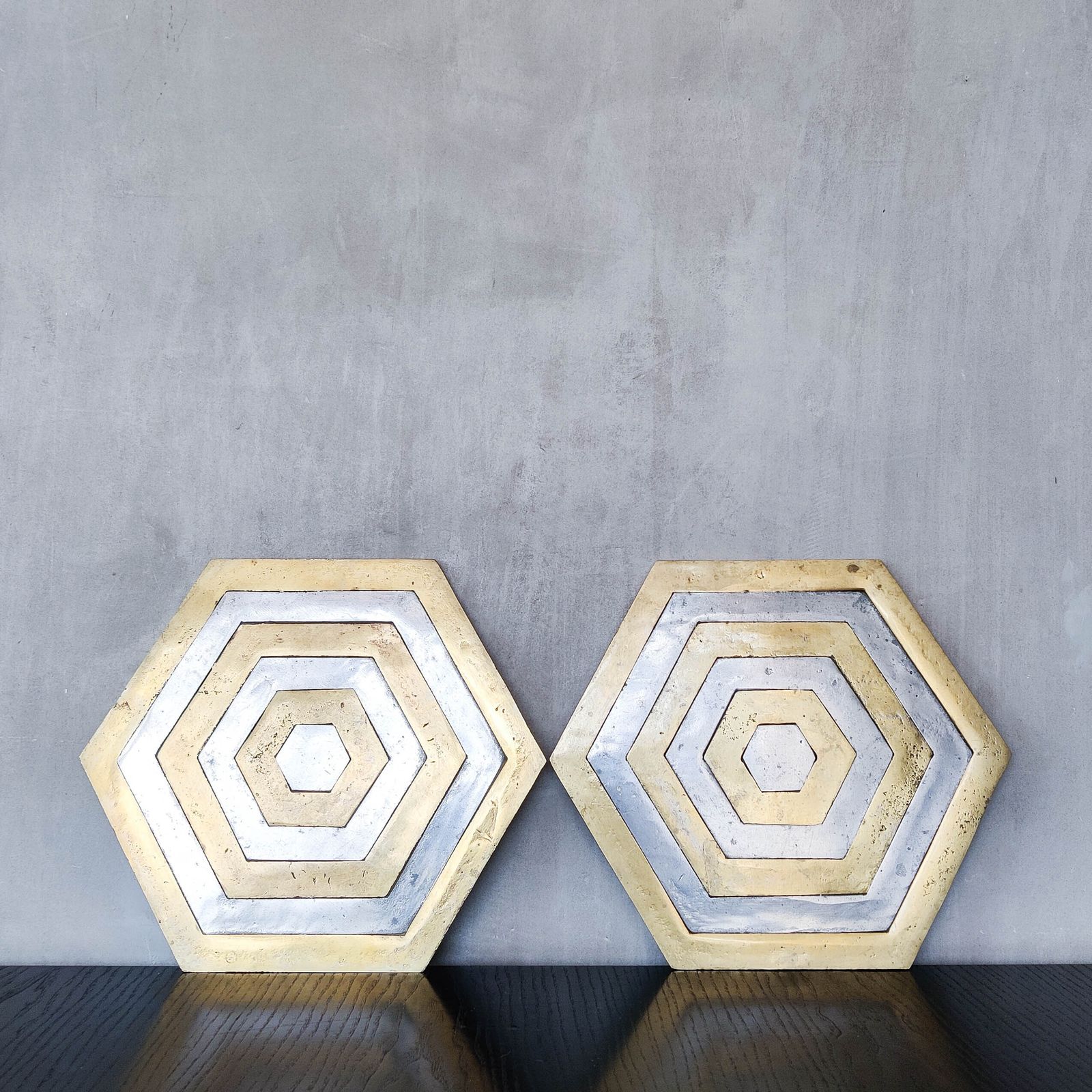 Pair Of David Marshall Brutalist 1980s Large Hand Cast Brass And Aluminium Large Trivets/Trays photo furniture
